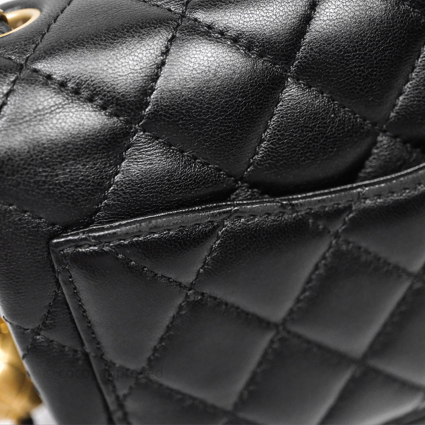 Chanel Pearl Crush Mini Square Quilted Black Lambskin Aged Gold Hardware