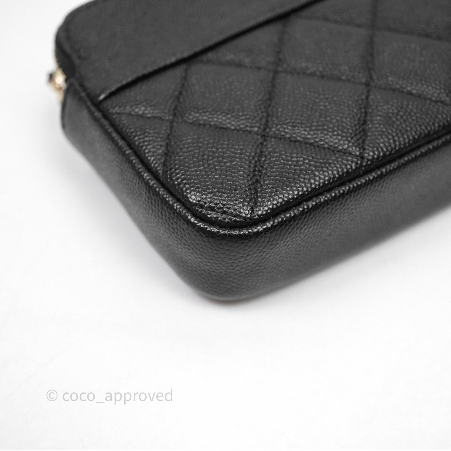 Chanel Double Zip Clutch With Chain Caviar Black Gold Hardware