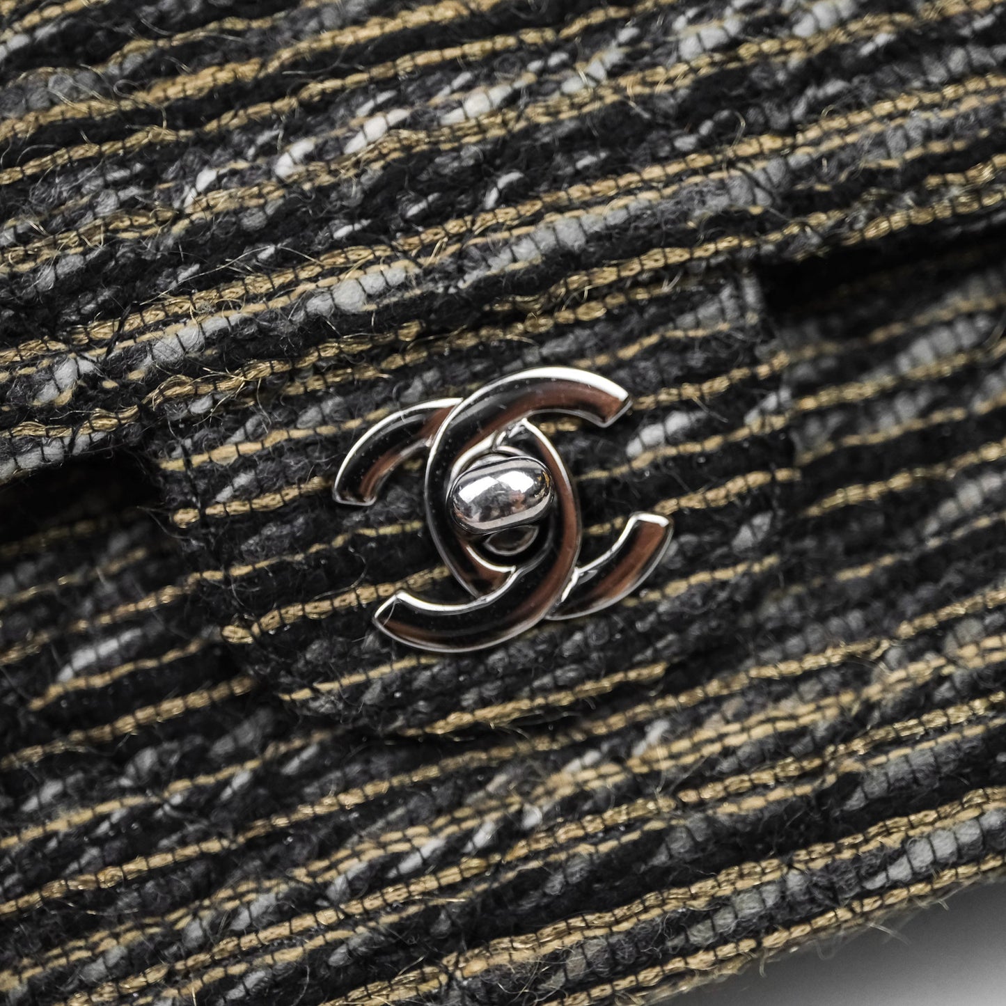 Chanel Classic M/L Medium Flap Quilted Grey Tweed Silver Hardware