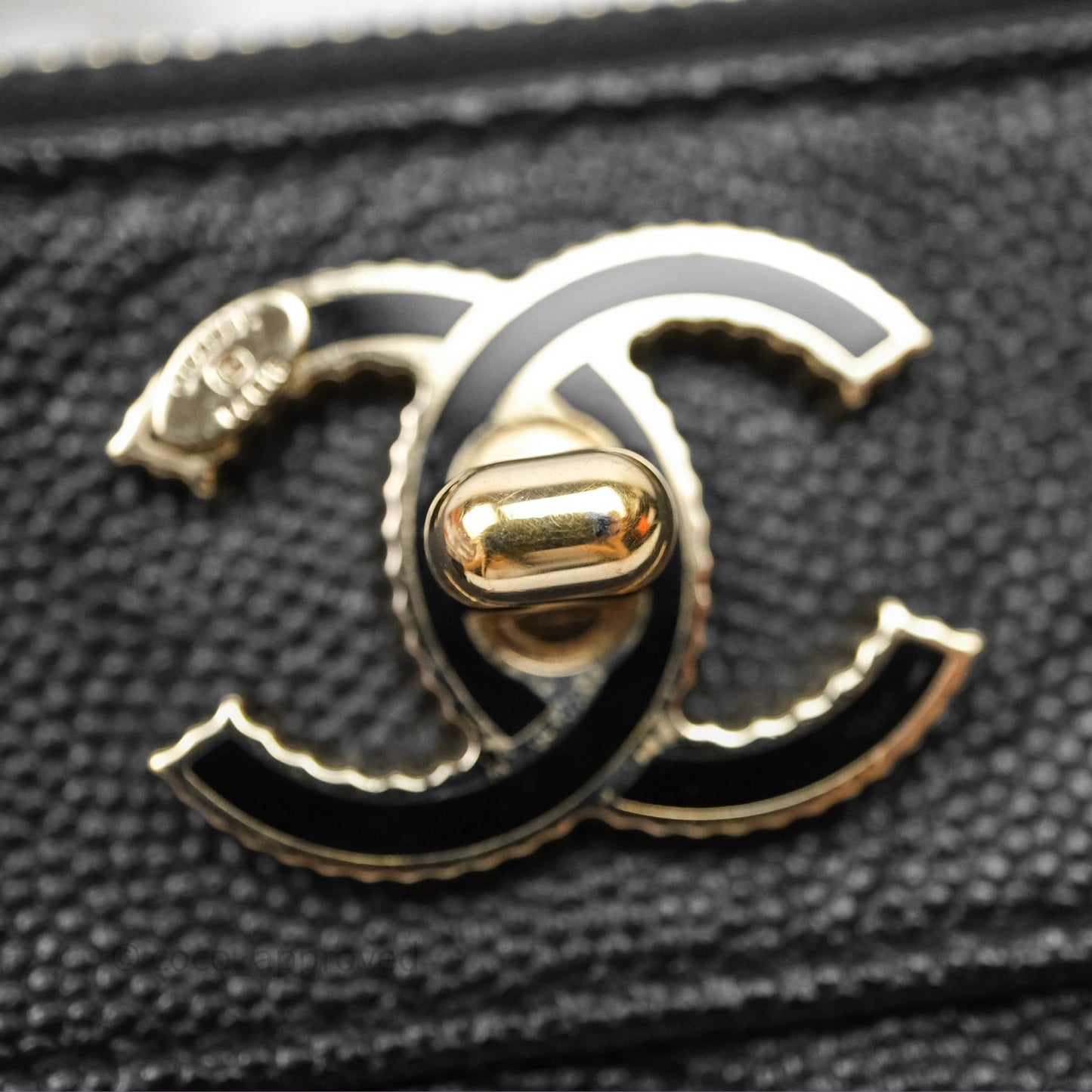 Chanel Double Zip Clutch With Chain Caviar Black Gold Hardware