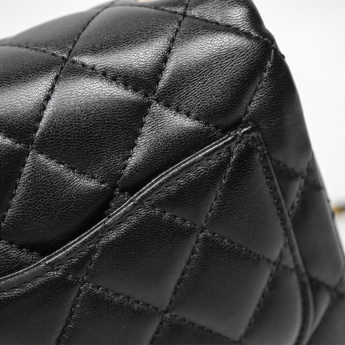 Chanel Pearl Crush Mini Square Quilted Black Lambskin Aged Gold Hardware
