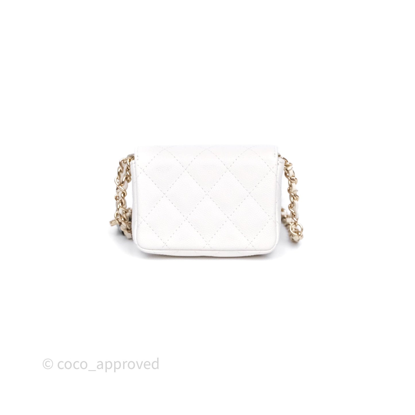 Chanel Mini Card Holder Charms Chain Belt Bag White Caviar Gold Hardware
