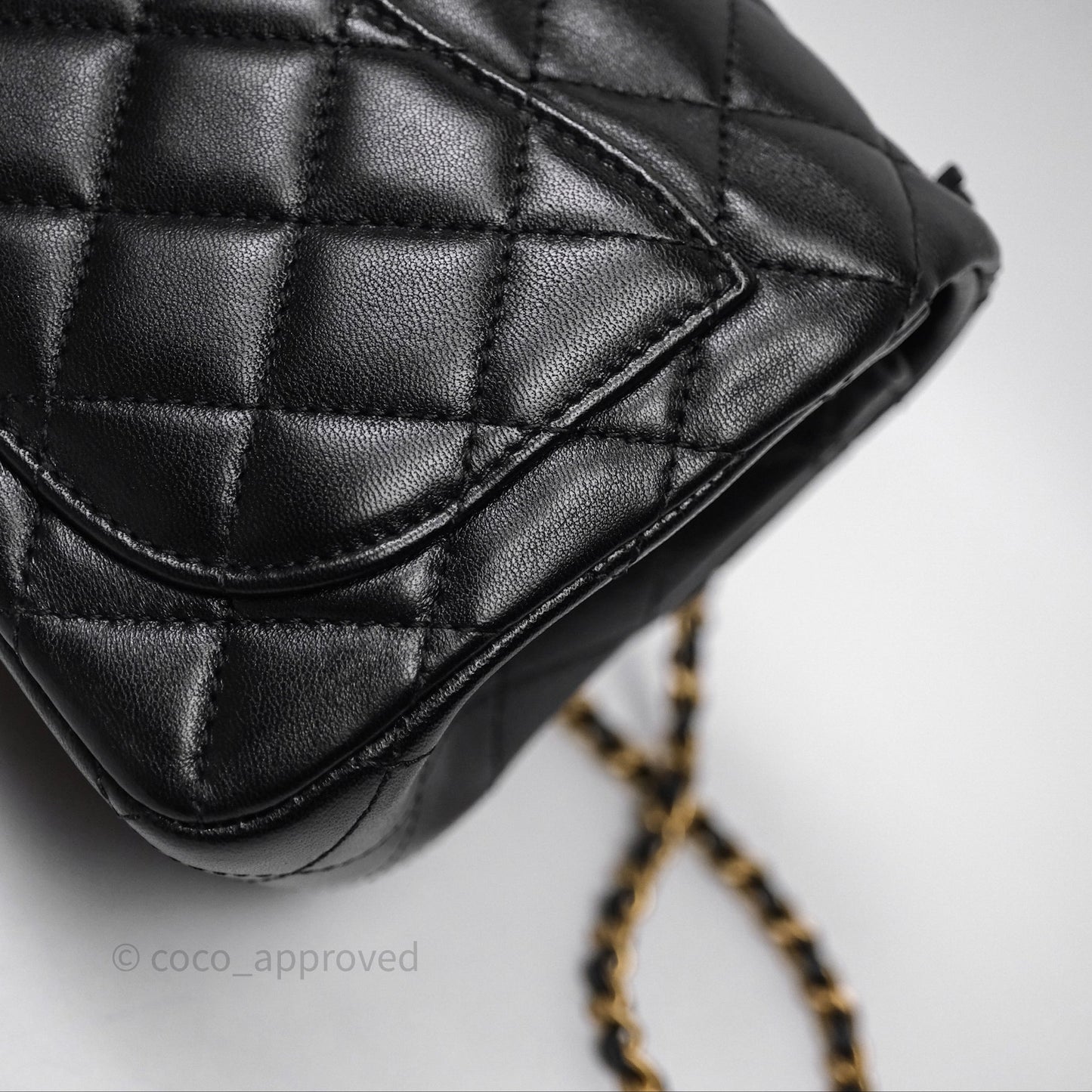 Chanel Pearl Crush Mini Square Quilted Black Lambskin Aged Gold Hardware