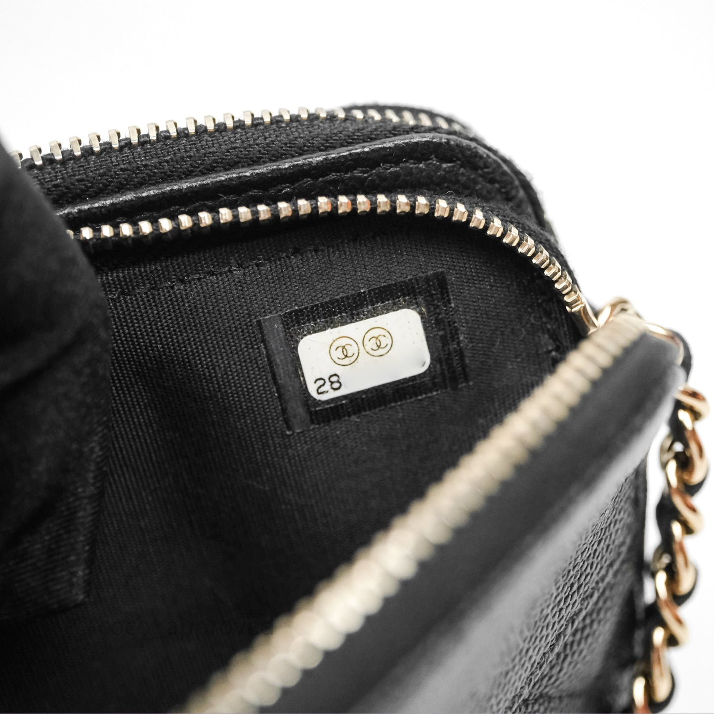 Chanel Double Zip Clutch With Chain Caviar Black Gold Hardware