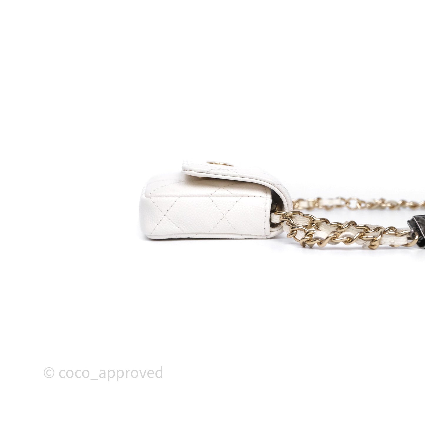 Chanel Mini Card Holder Charms Chain Belt Bag White Caviar Gold Hardware
