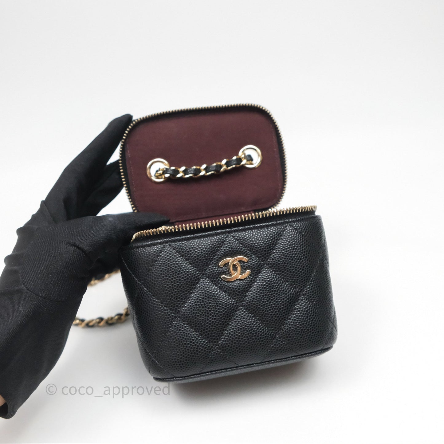 Chanel Mini Vanity With Chain Black Caviar Gold Hardware