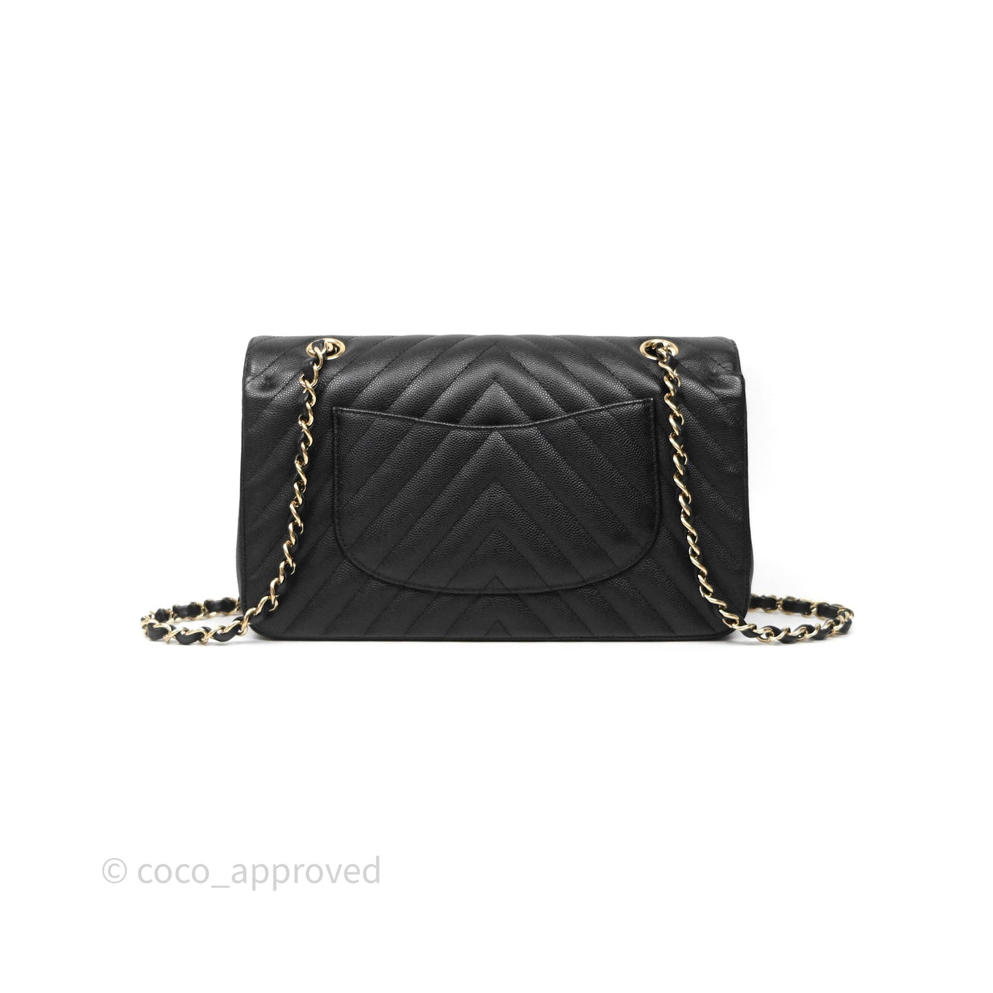 Chanel Classic M/L Medium Flap Chevron Black Caviar Gold Hardware