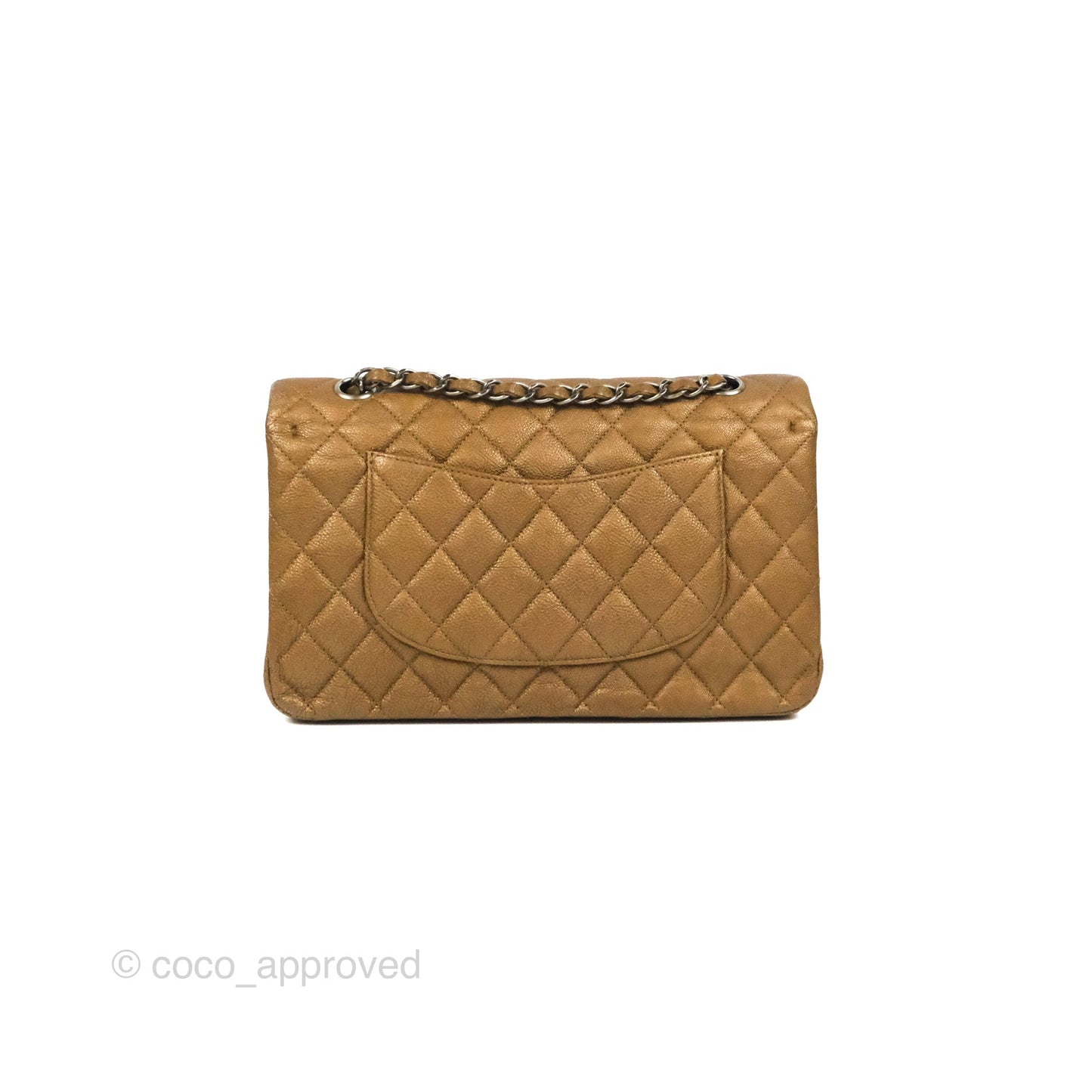 Chanel Classic M/L Medium Flap Quilted Metallic Gold Grained Calfskin Ruthenium Hardware
