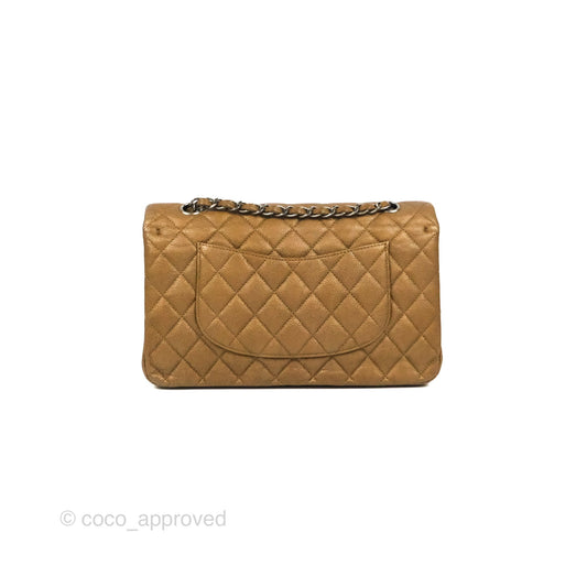 Chanel Classic M/L Medium Flap Quilted Metallic Gold Grained Calfskin Ruthenium Hardware