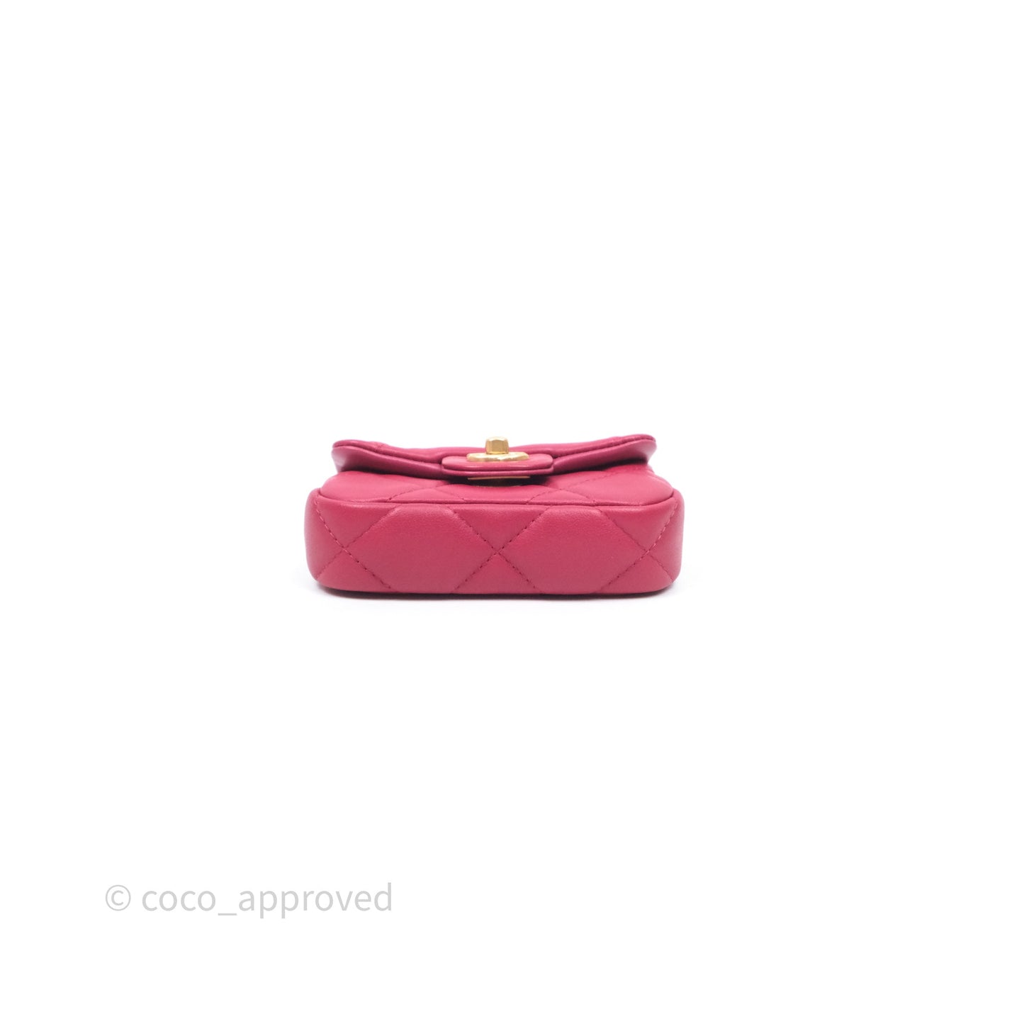 Chanel Quilted Lady Handle Flap Card Holder With Chain Dark Pink Calfskin Aged Gold Hardware