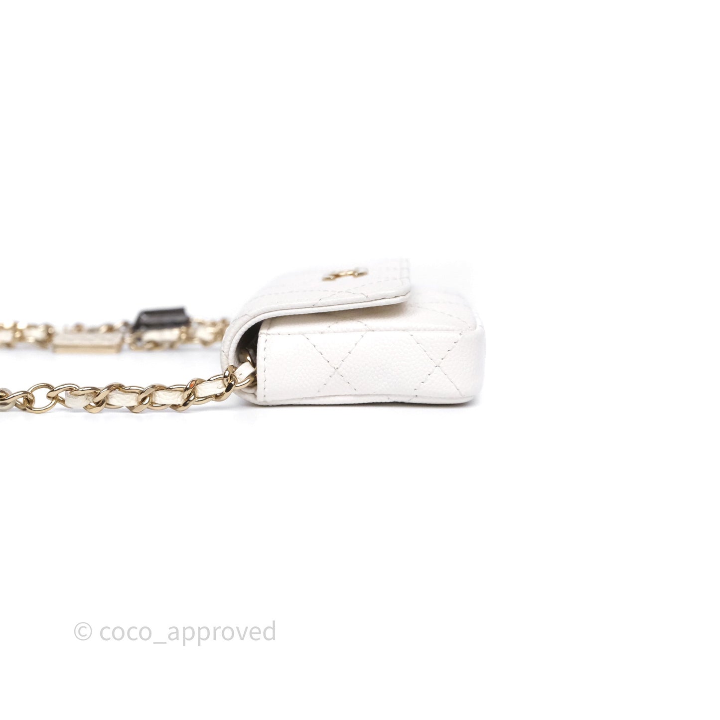 Chanel Mini Card Holder Charms Chain Belt Bag White Caviar Gold Hardware