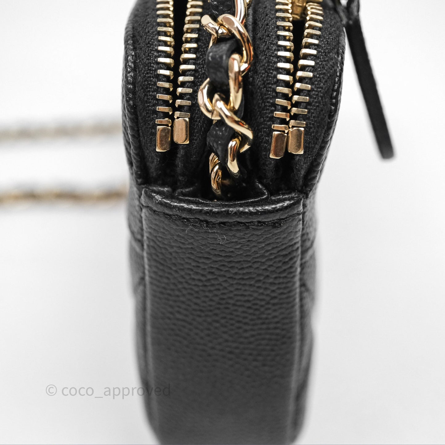 Chanel Double Zip Clutch With Chain Caviar Black Gold Hardware