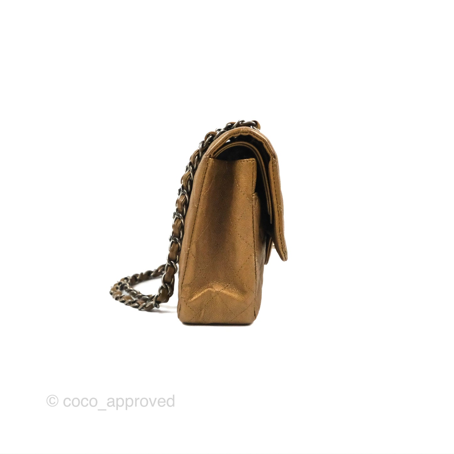 Chanel Classic M/L Medium Flap Quilted Metallic Gold Grained Calfskin Ruthenium Hardware