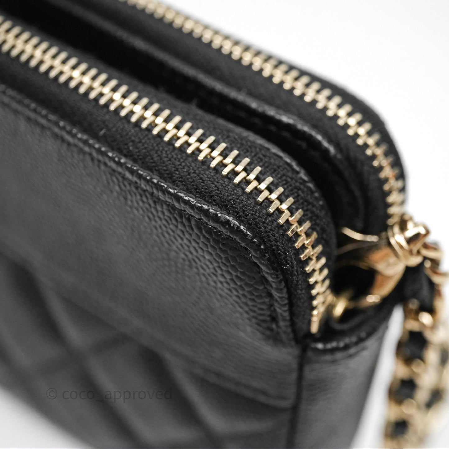 Chanel Double Zip Clutch With Chain Caviar Black Gold Hardware