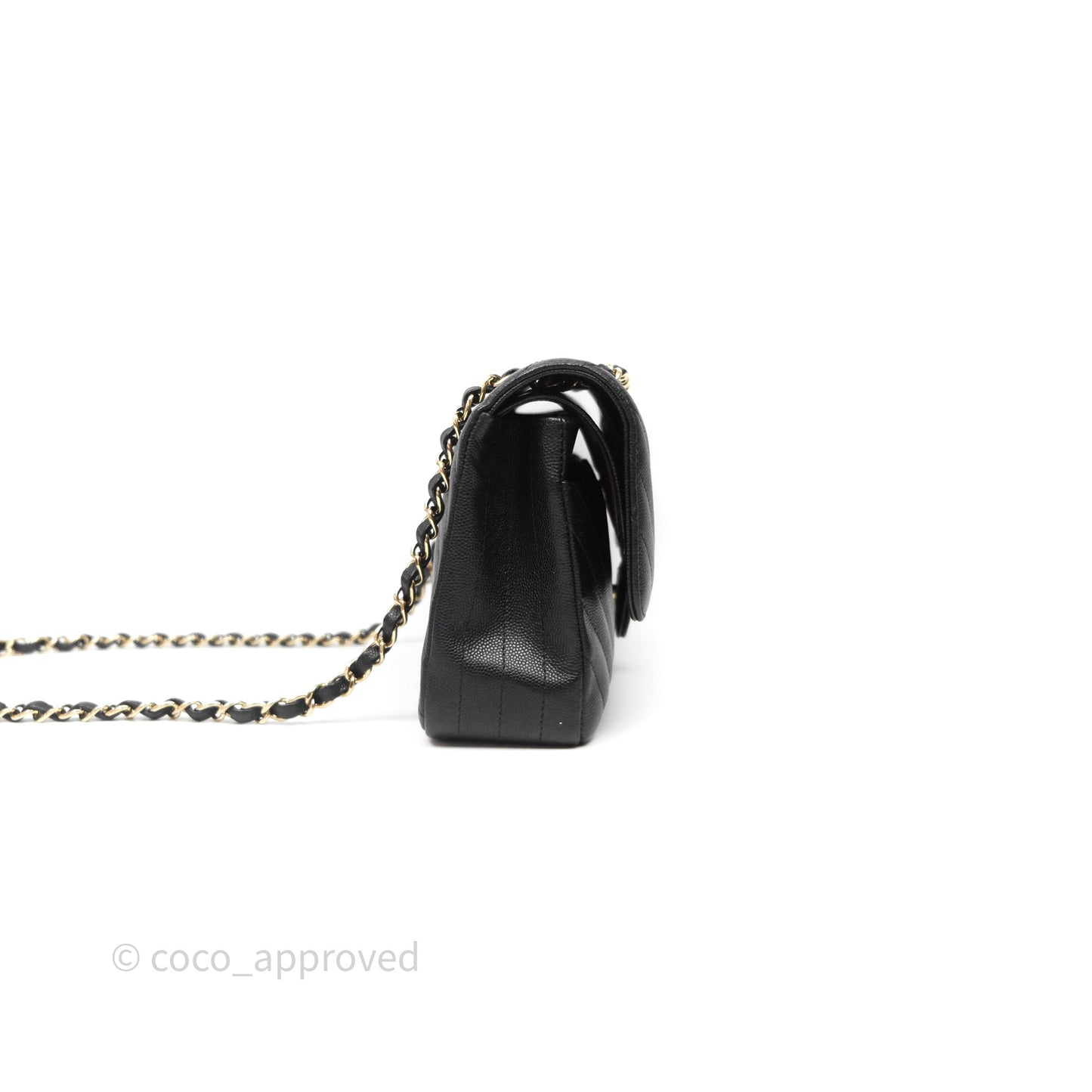 Chanel Classic M/L Medium Flap Chevron Black Caviar Gold Hardware