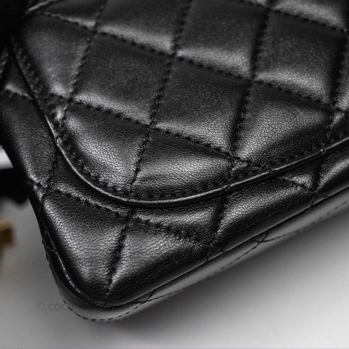 Chanel Pearl Crush Mini Square Quilted Black Lambskin Aged Gold Hardware