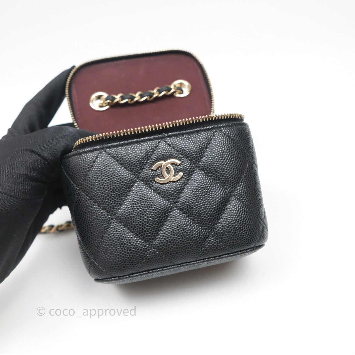 Chanel Mini Vanity With Chain Black Caviar Gold Hardware
