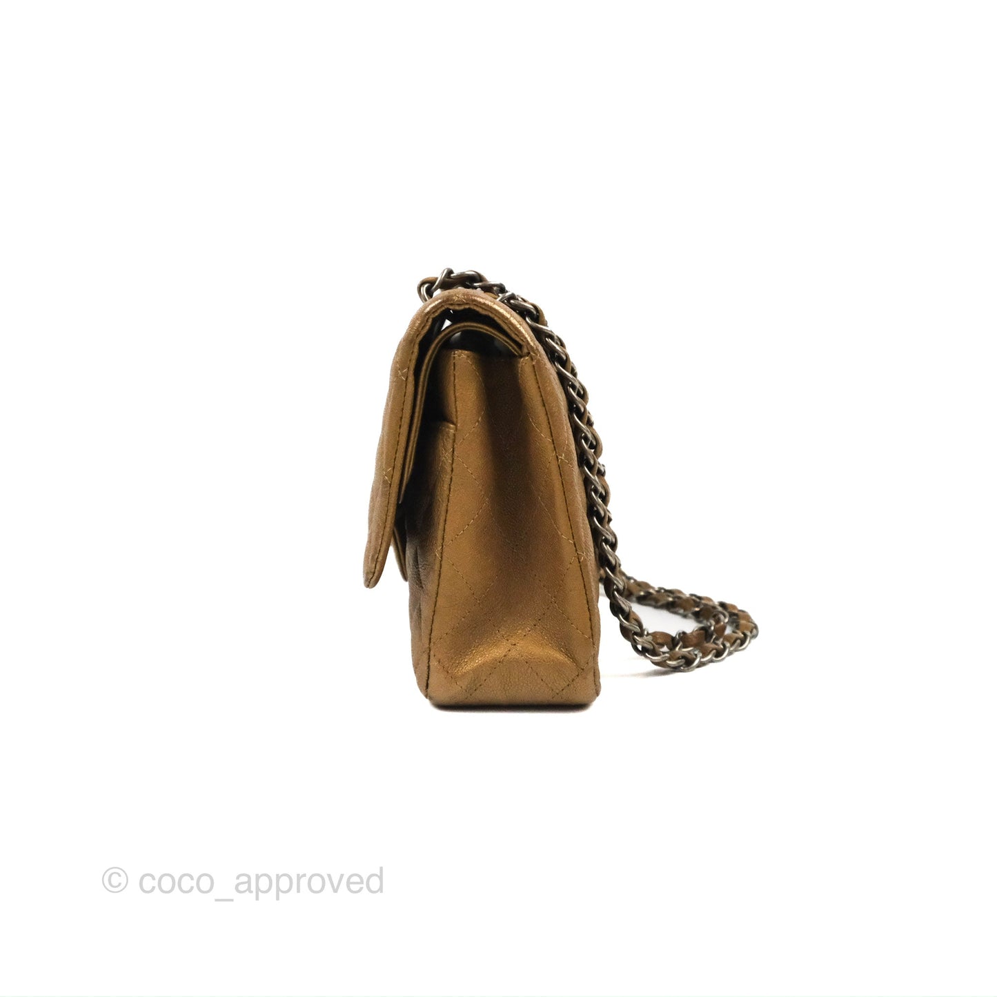 Chanel Classic M/L Medium Flap Quilted Metallic Gold Grained Calfskin Ruthenium Hardware