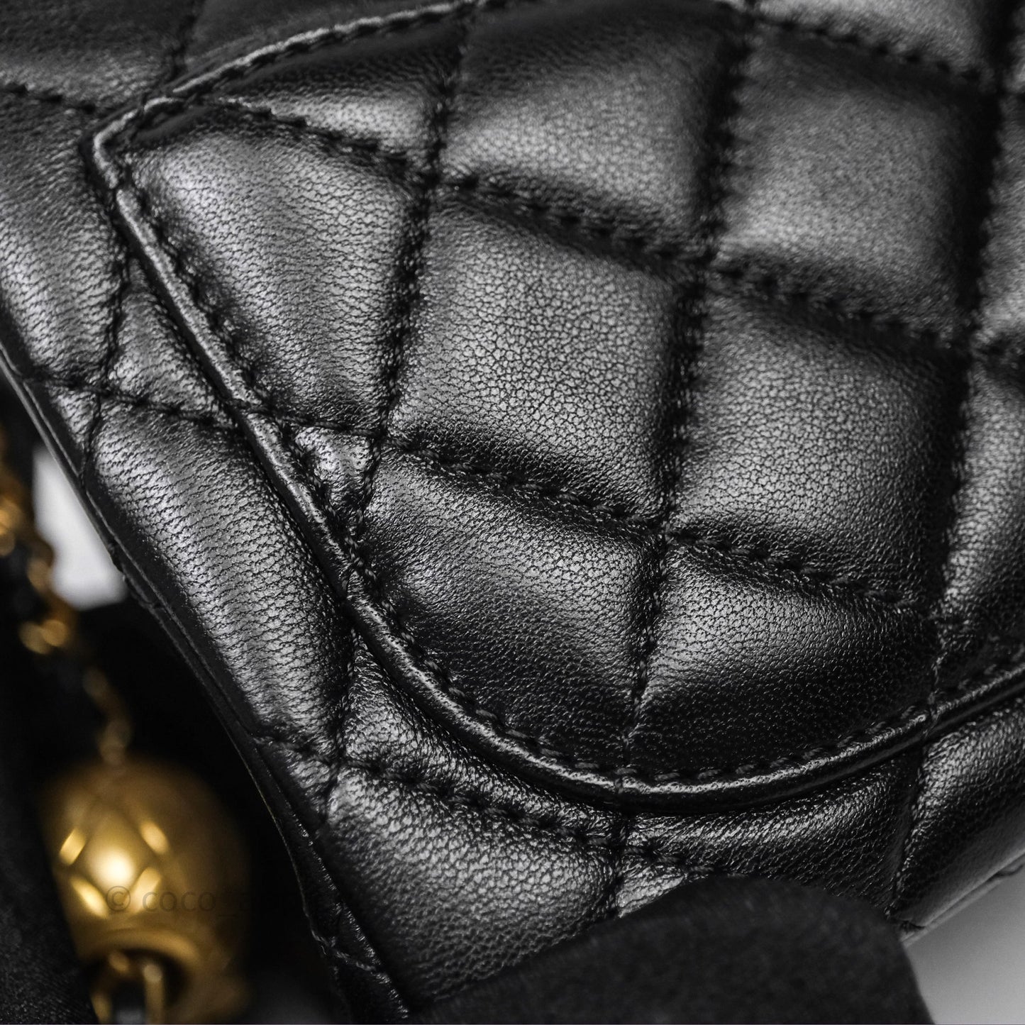 Chanel Pearl Crush Mini Square Quilted Black Lambskin Aged Gold Hardware