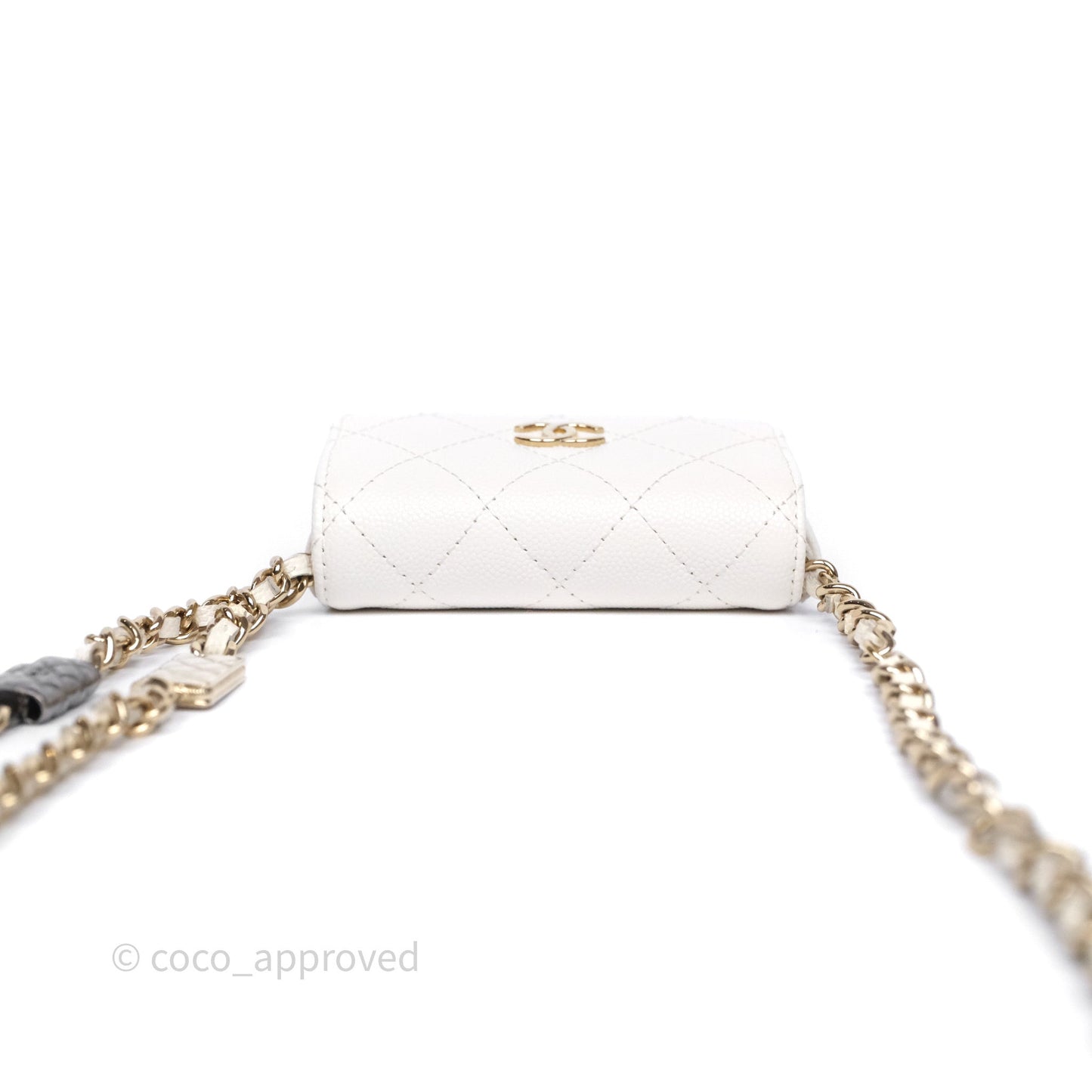 Chanel Mini Card Holder Charms Chain Belt Bag White Caviar Gold Hardware