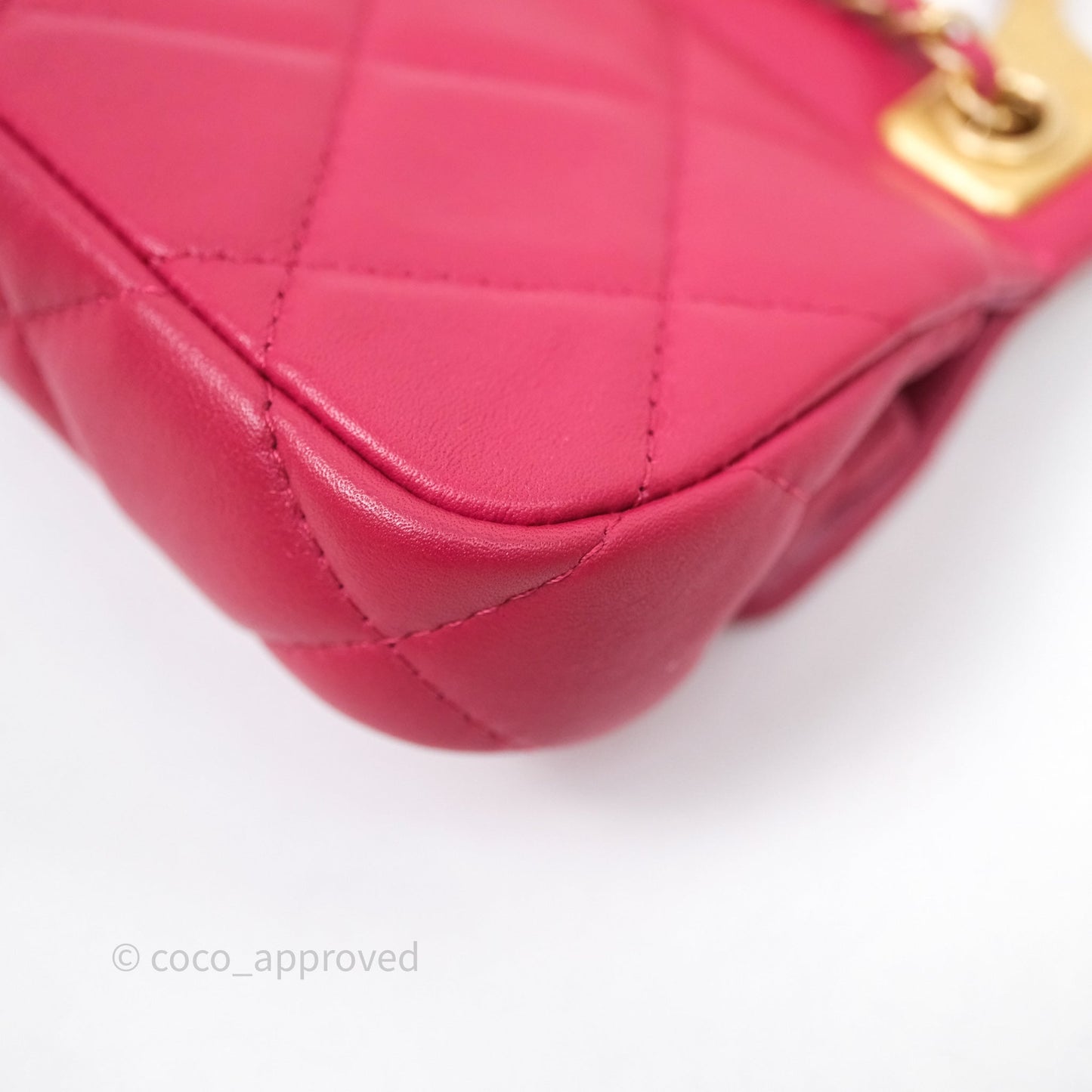 Chanel Quilted Lady Handle Flap Card Holder With Chain Dark Pink Calfskin Aged Gold Hardware
