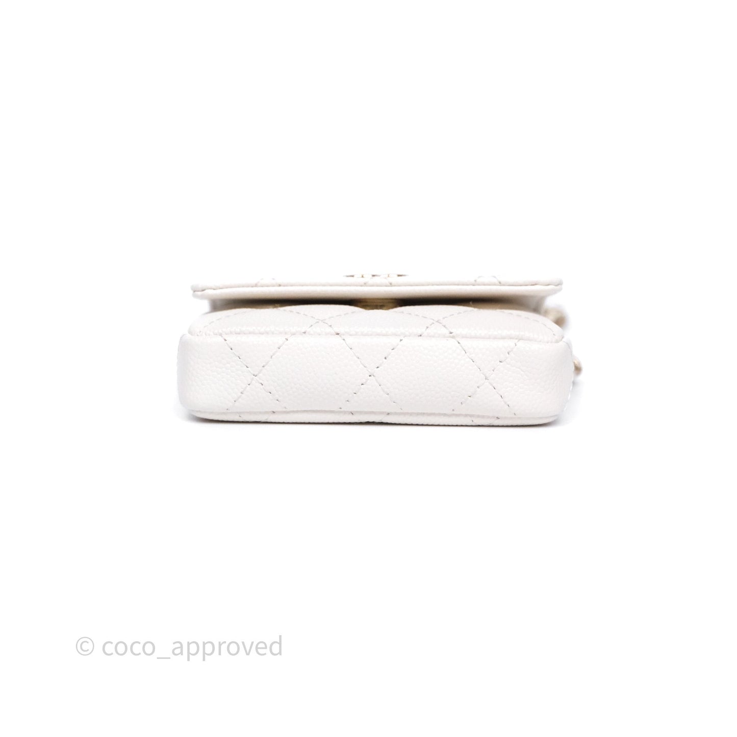 Chanel Mini Card Holder Charms Chain Belt Bag White Caviar Gold Hardware