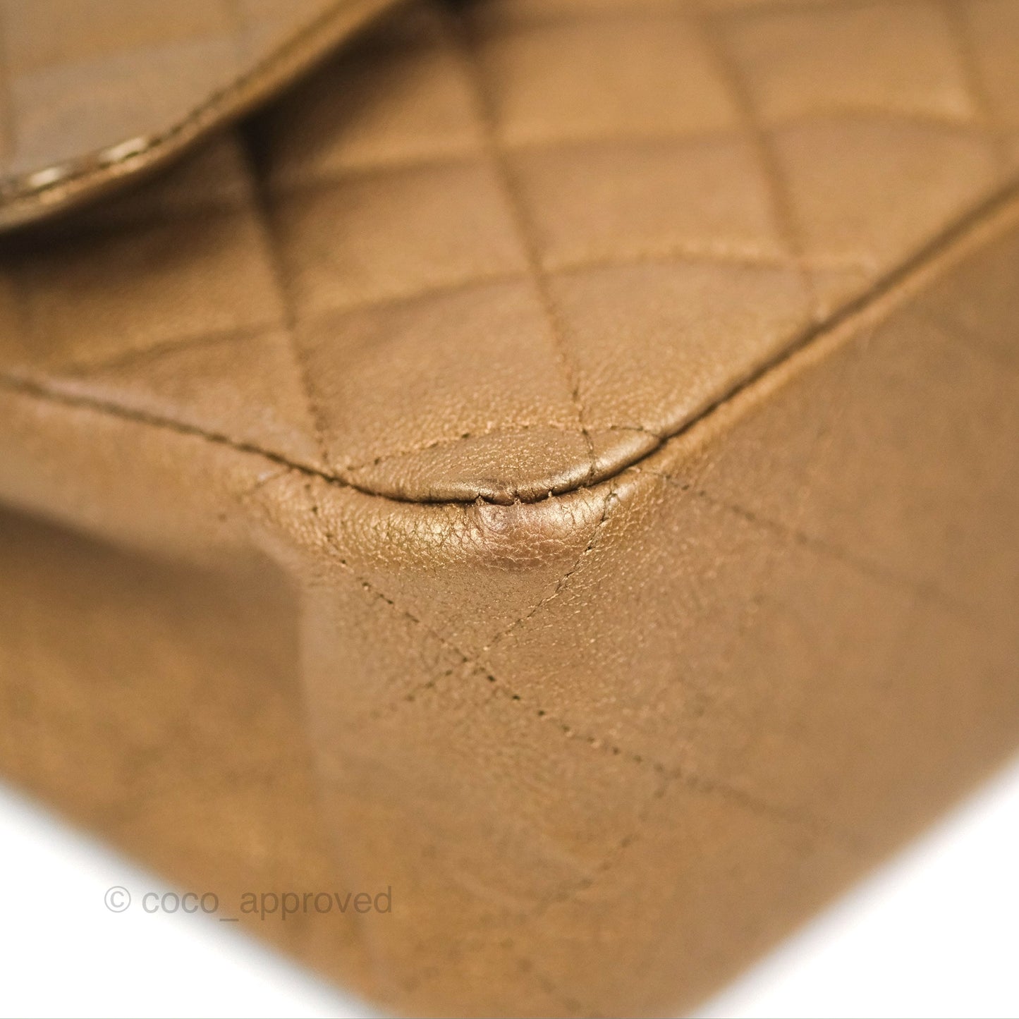 Chanel Classic M/L Medium Flap Quilted Metallic Gold Grained Calfskin Ruthenium Hardware