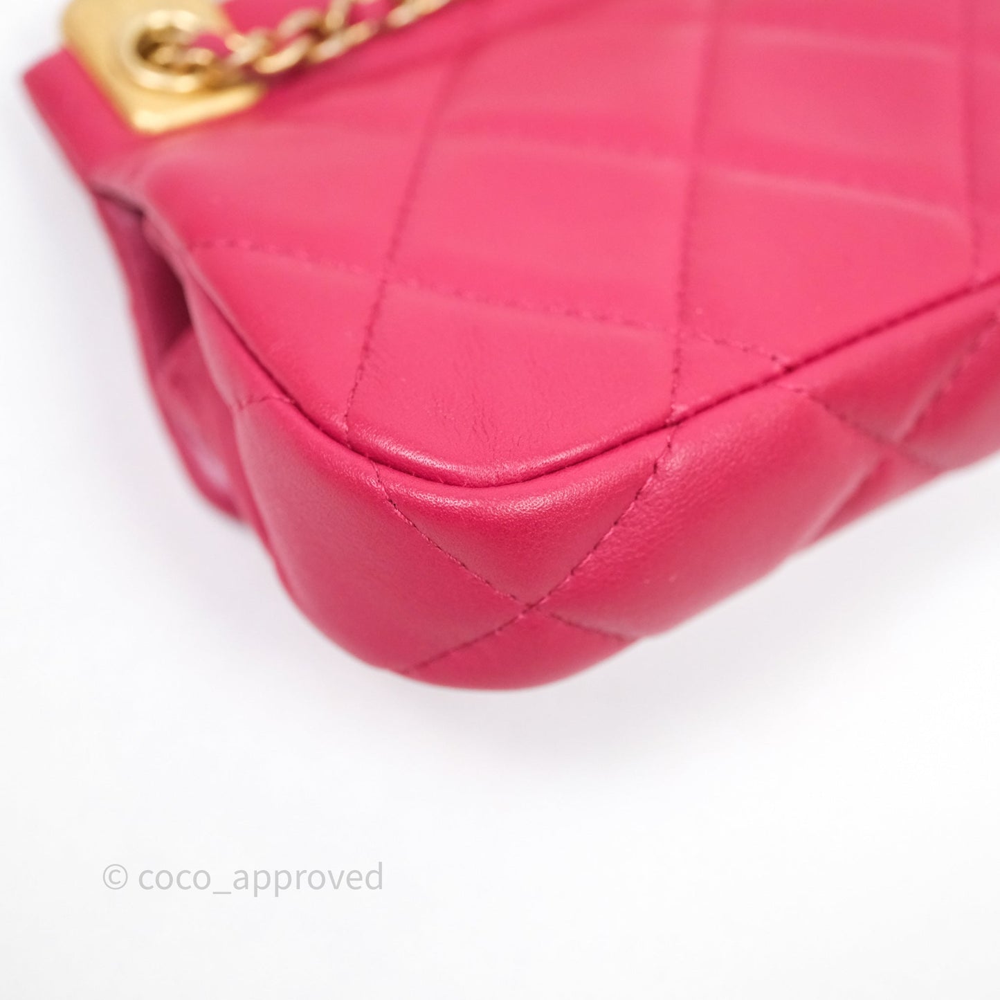 Chanel Quilted Lady Handle Flap Card Holder With Chain Dark Pink Calfskin Aged Gold Hardware