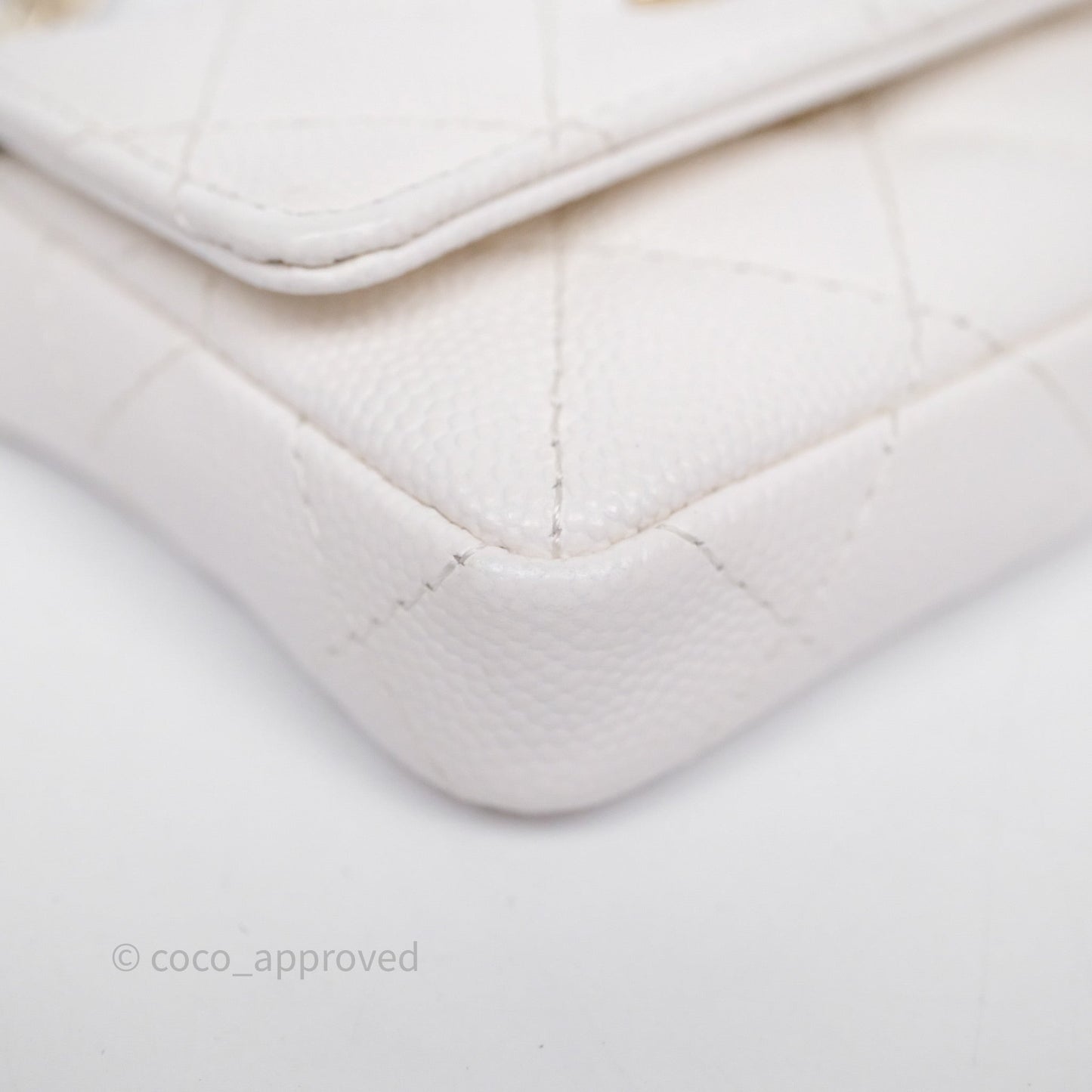 Chanel Mini Card Holder Charms Chain Belt Bag White Caviar Gold Hardware