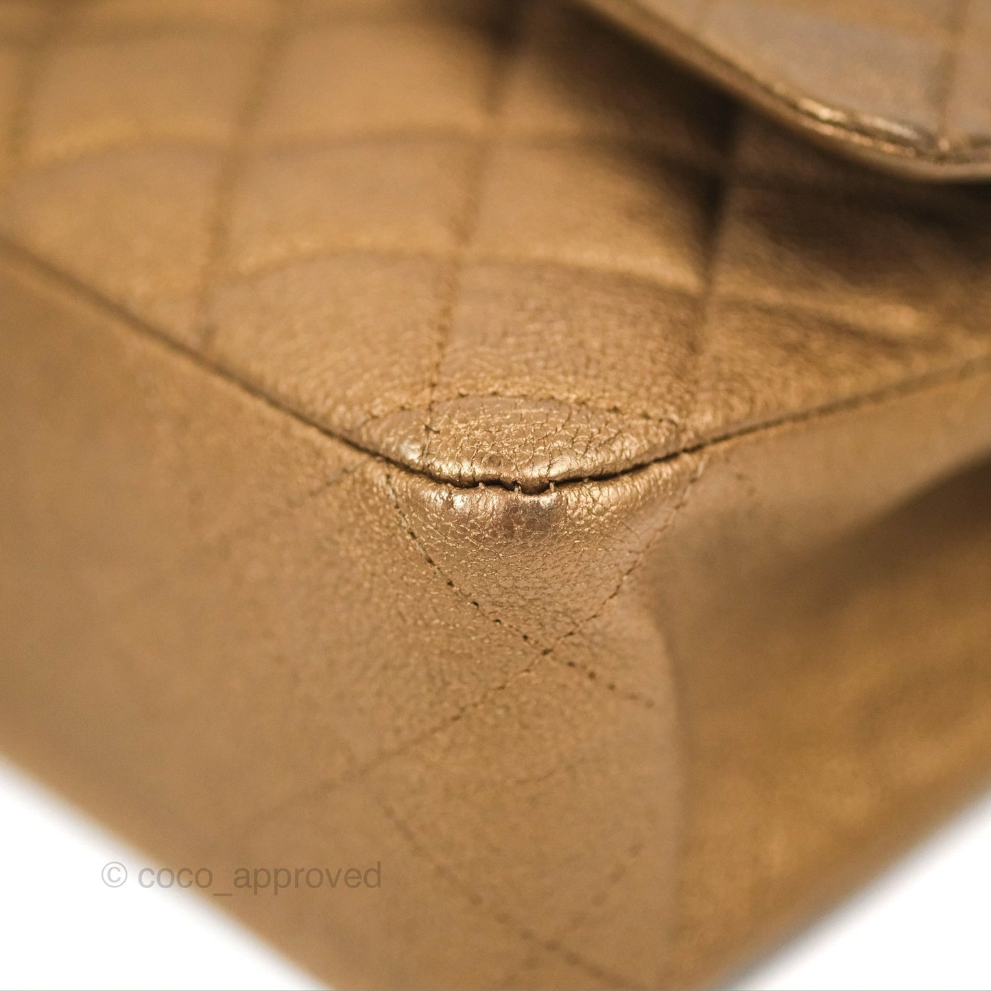Chanel Classic M/L Medium Flap Quilted Metallic Gold Grained Calfskin Ruthenium Hardware