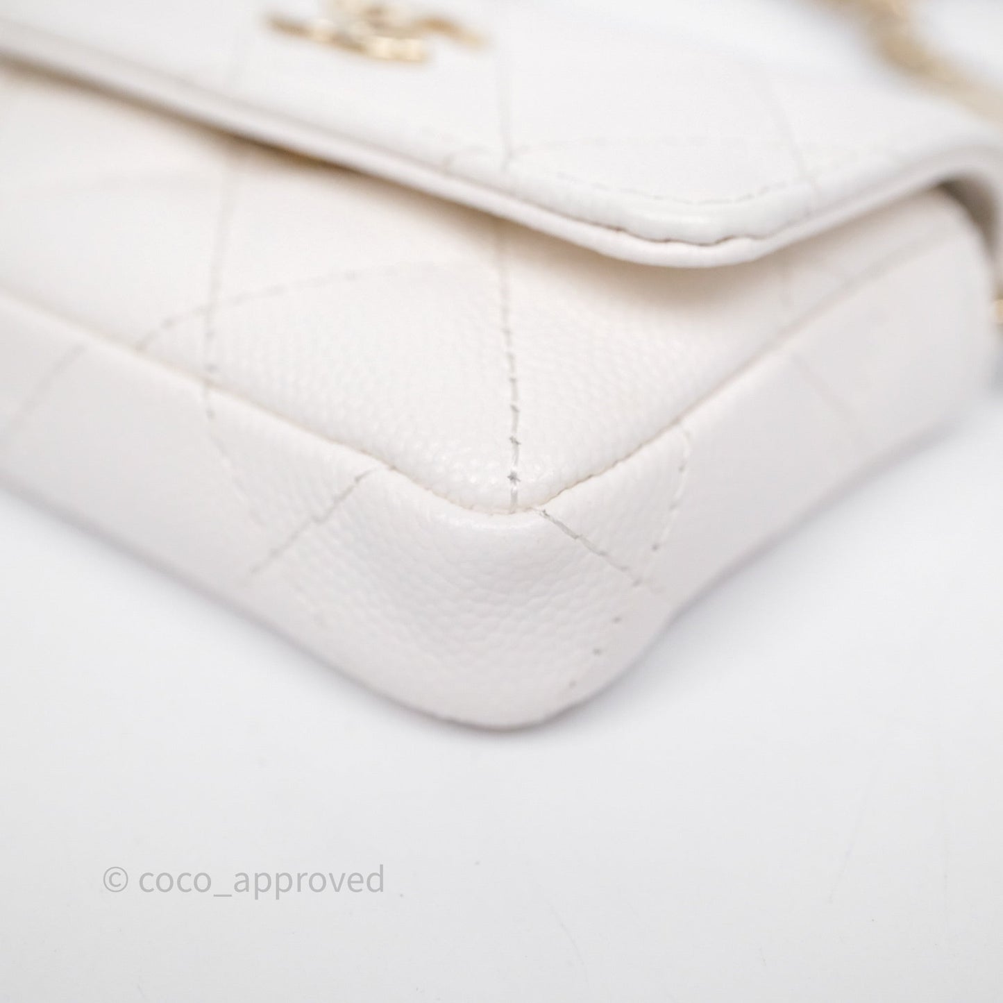 Chanel Mini Card Holder Charms Chain Belt Bag White Caviar Gold Hardware