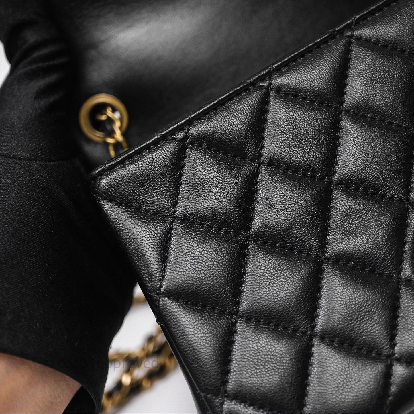 Chanel Pearl Crush Mini Square Quilted Black Lambskin Aged Gold Hardware