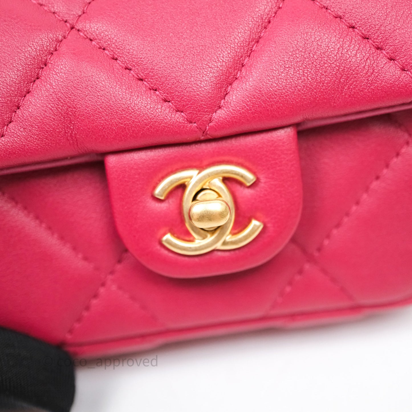 Chanel Quilted Lady Handle Flap Card Holder With Chain Dark Pink Calfskin Aged Gold Hardware