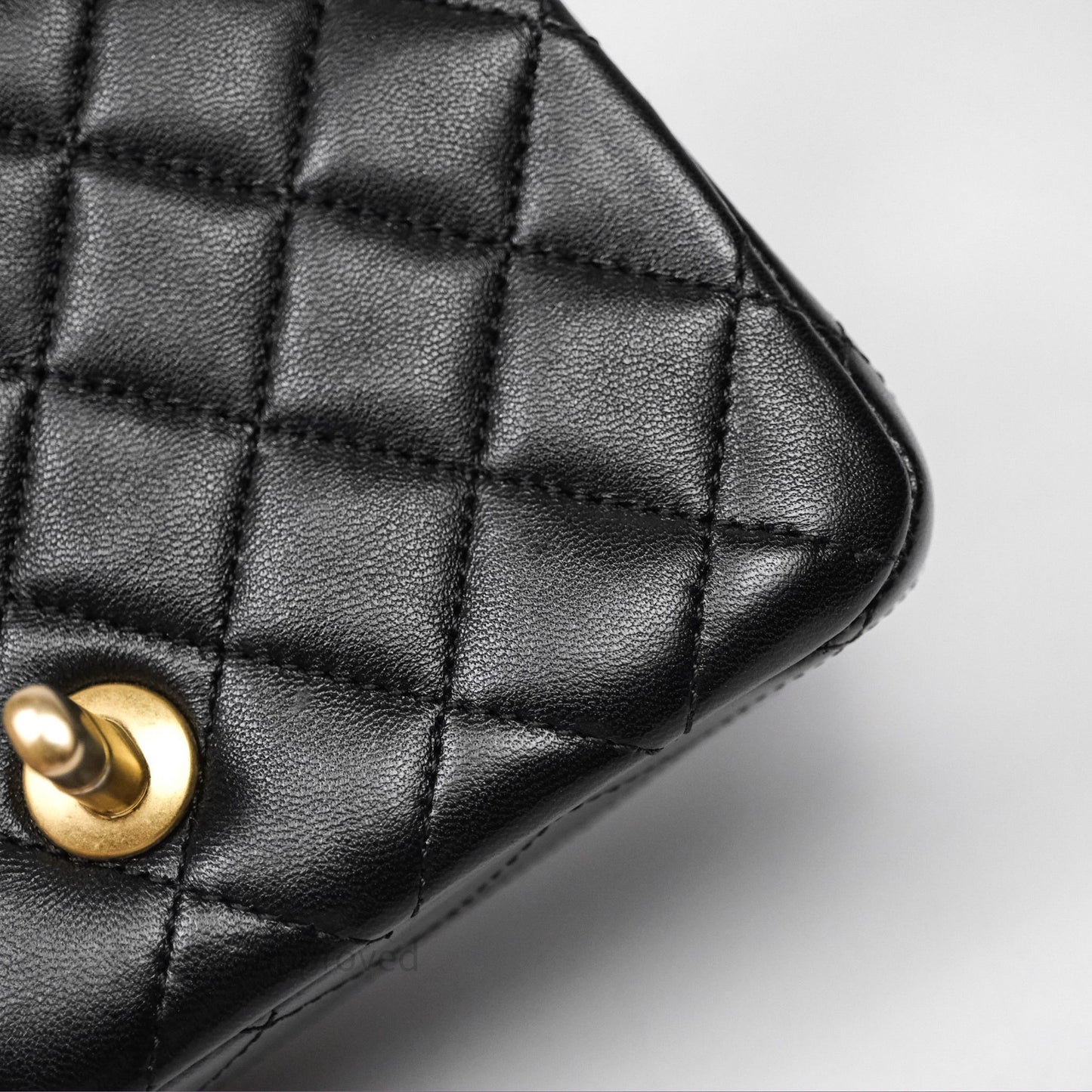 Chanel Pearl Crush Mini Square Quilted Black Lambskin Aged Gold Hardware