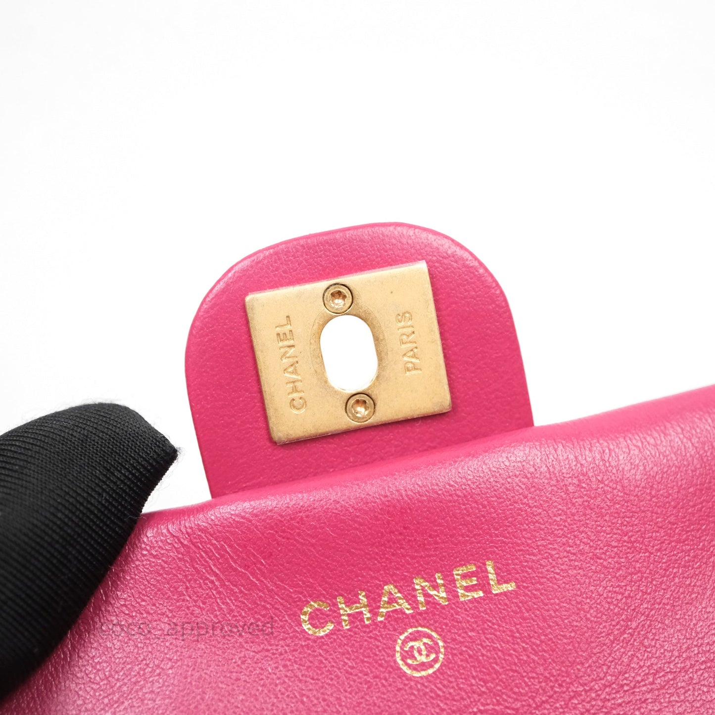 Chanel Quilted Lady Handle Flap Card Holder With Chain Dark Pink Calfskin Aged Gold Hardware