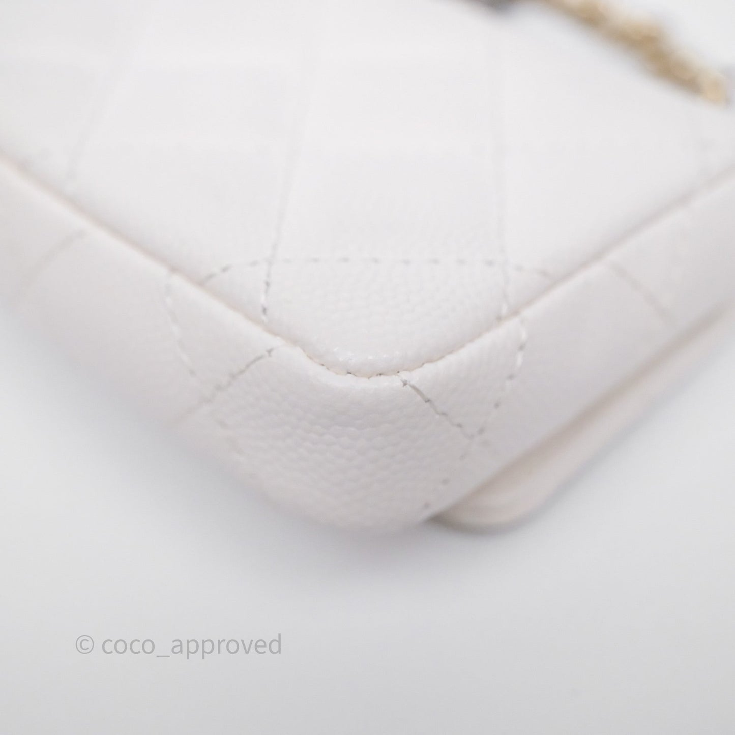 Chanel Mini Card Holder Charms Chain Belt Bag White Caviar Gold Hardware