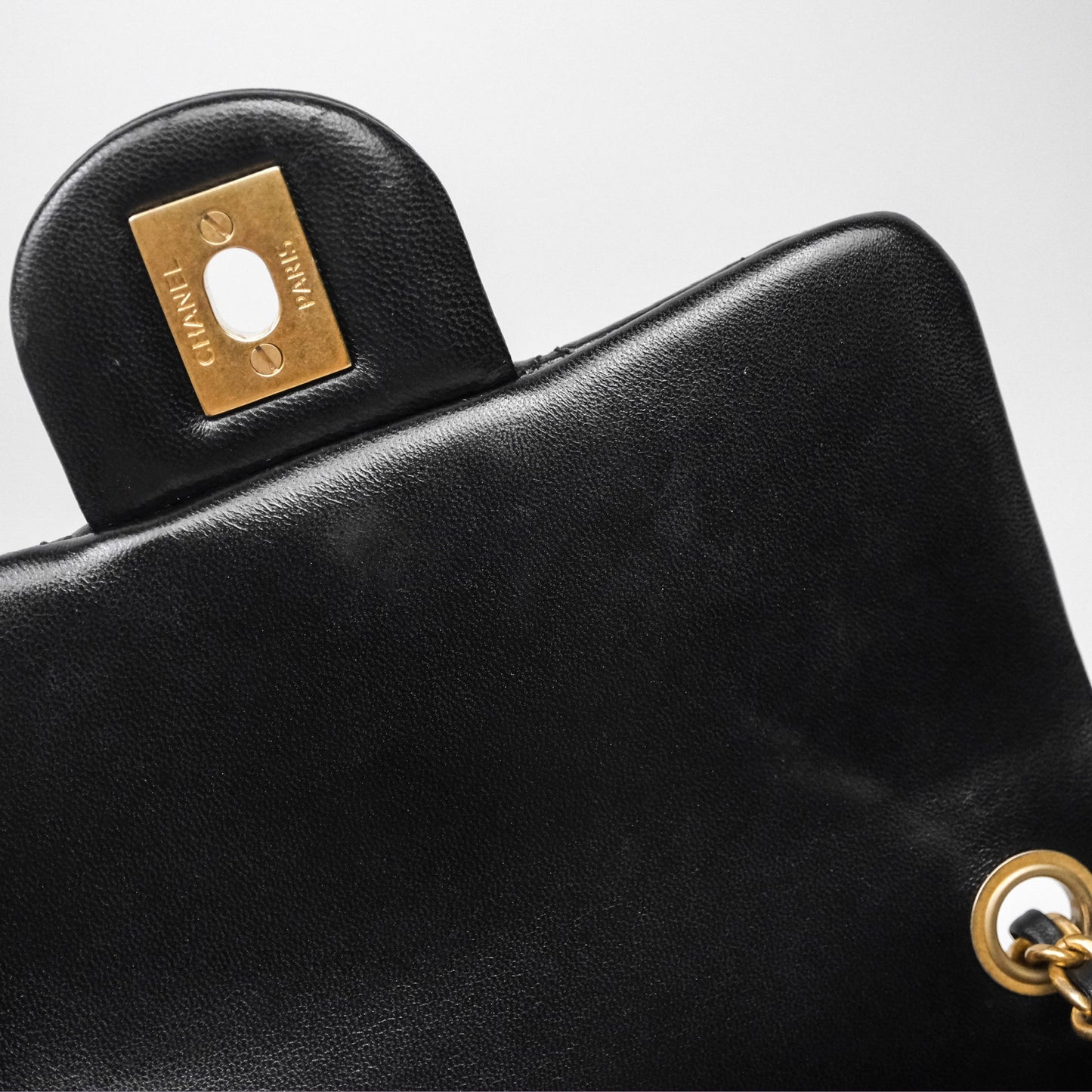 Chanel Pearl Crush Mini Square Quilted Black Lambskin Aged Gold Hardware