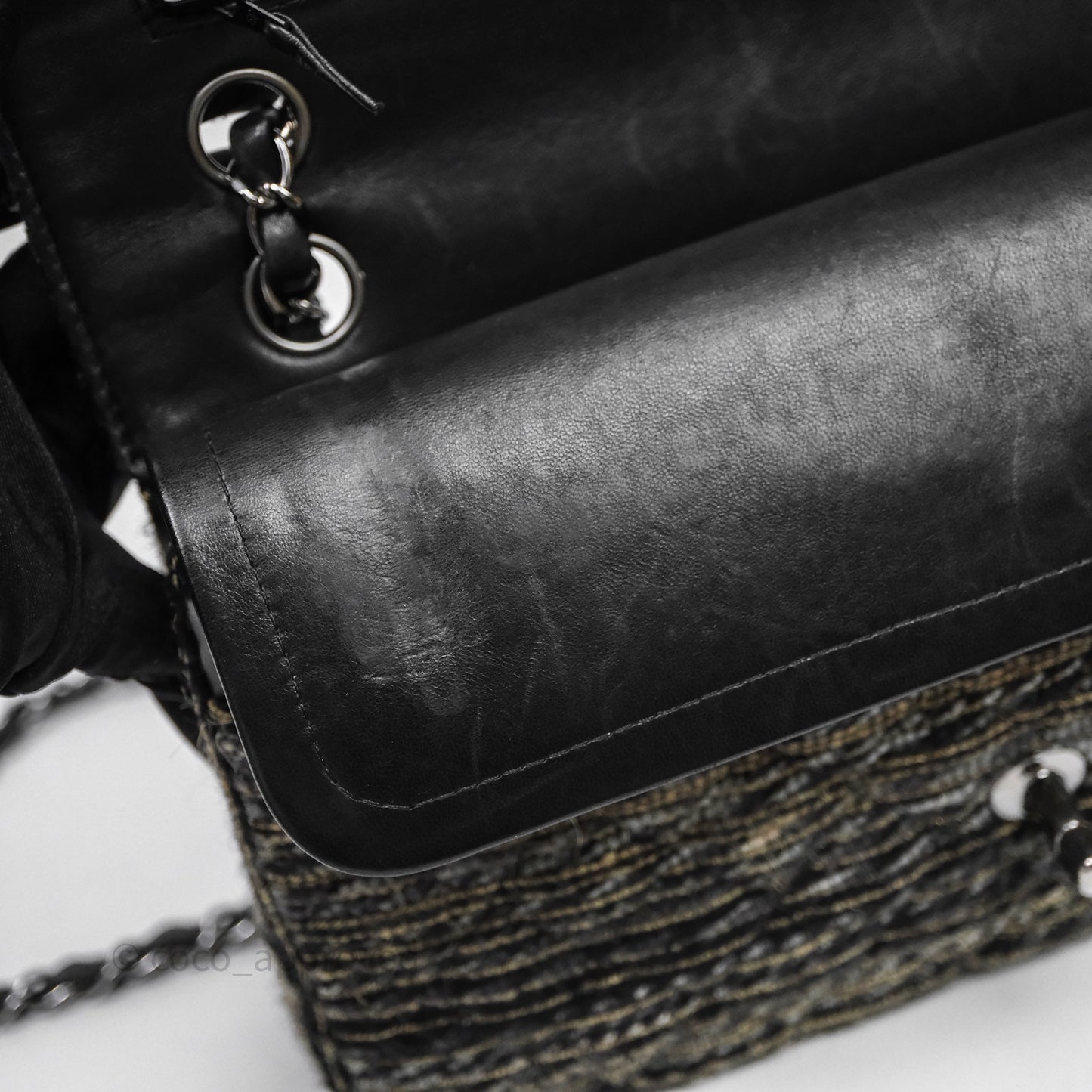Chanel Classic M/L Medium Flap Quilted Grey Tweed Silver Hardware