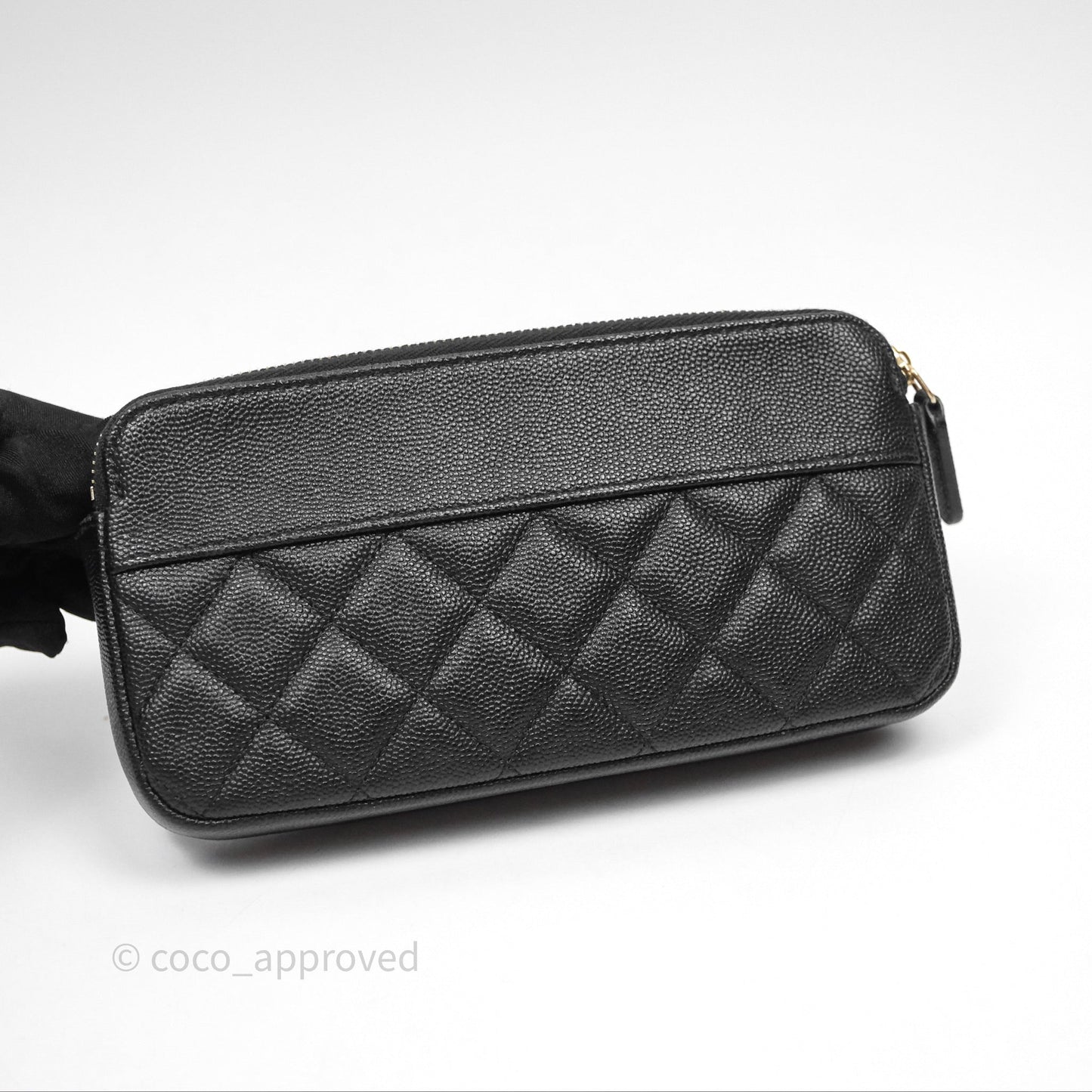 Chanel Double Zip Clutch With Chain Caviar Black Gold Hardware