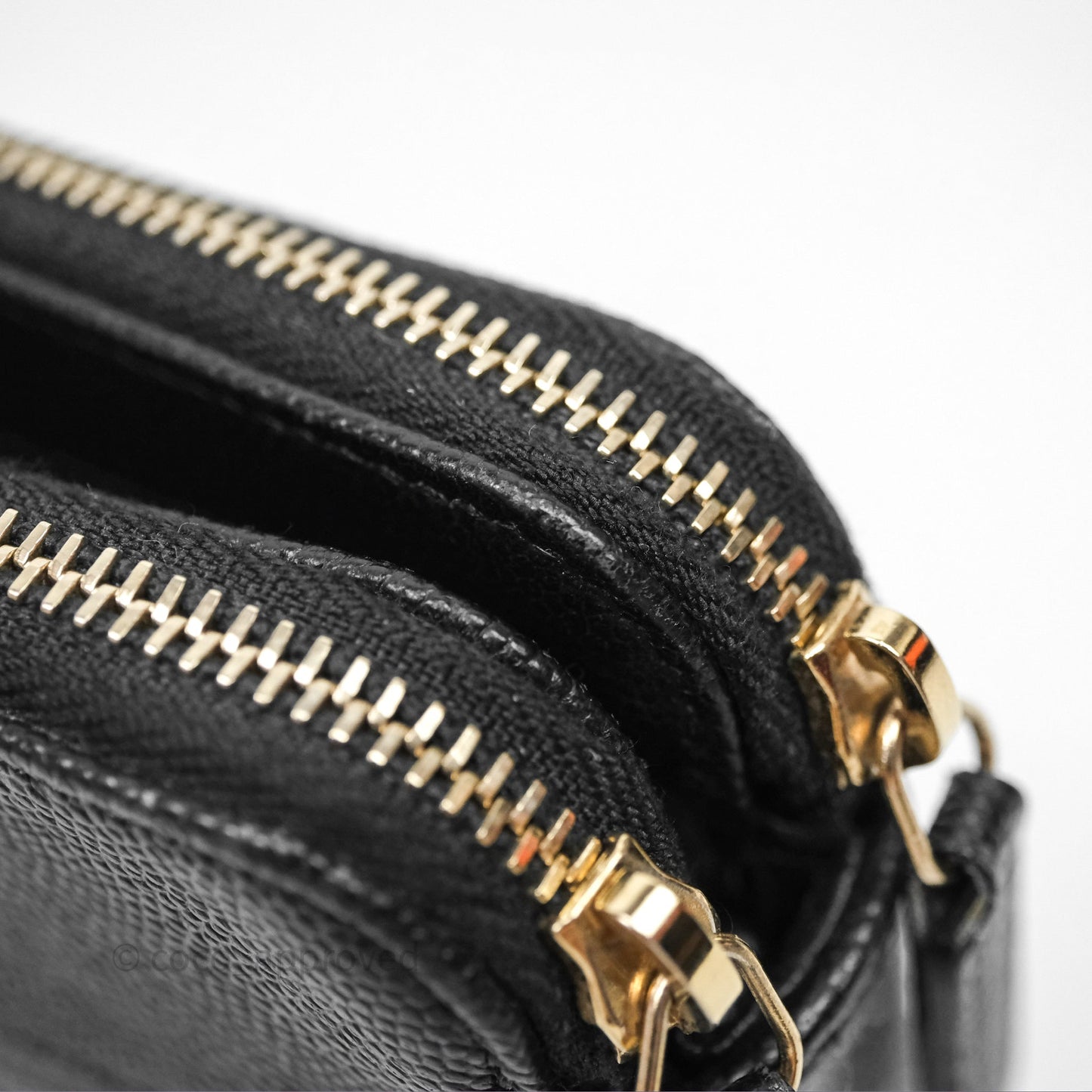 Chanel Double Zip Clutch With Chain Caviar Black Gold Hardware