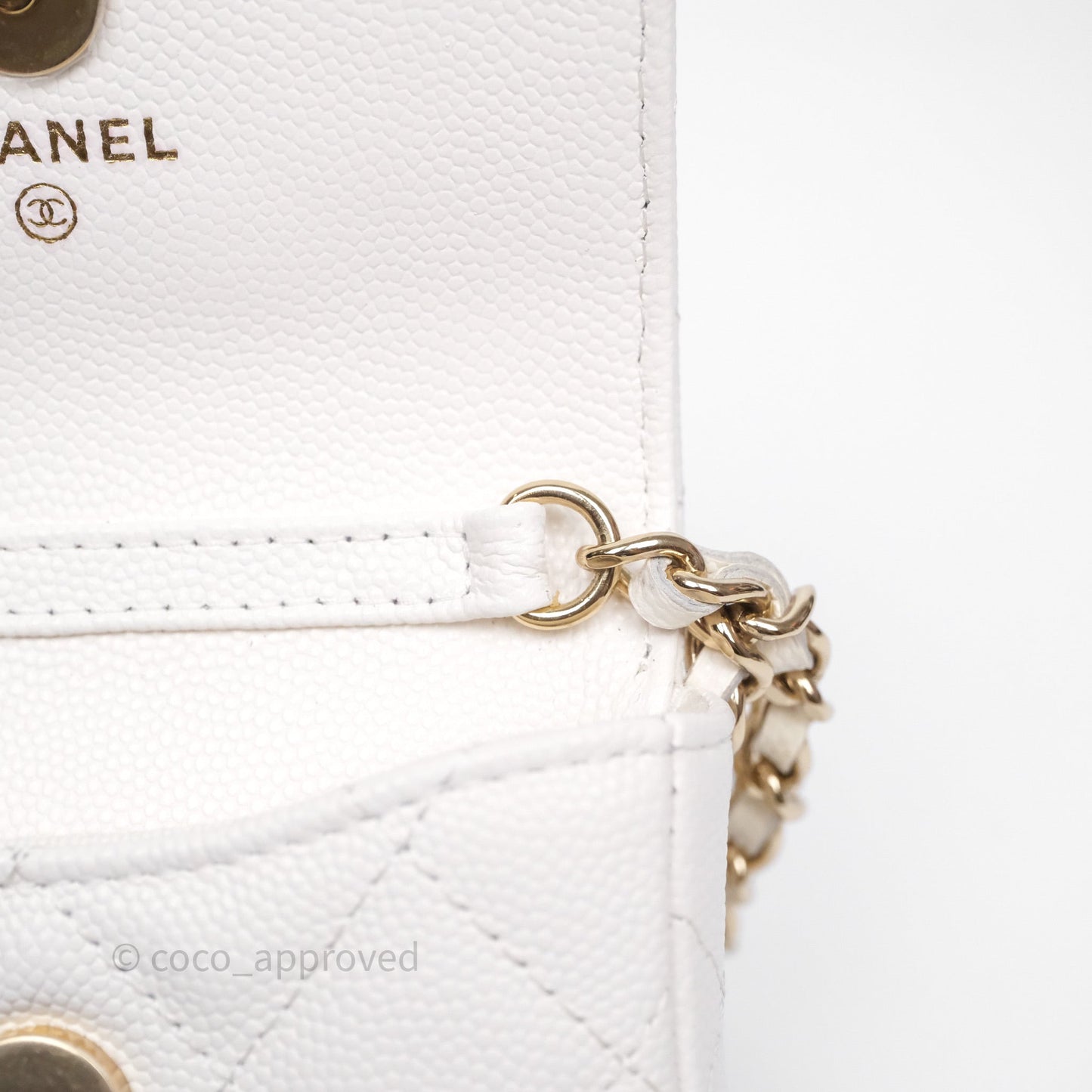 Chanel Mini Card Holder Charms Chain Belt Bag White Caviar Gold Hardware