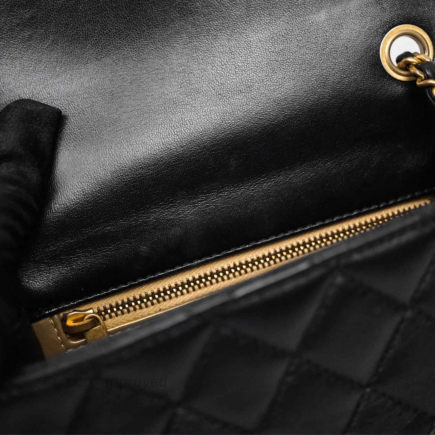 Chanel Pearl Crush Mini Square Quilted Black Lambskin Aged Gold Hardware