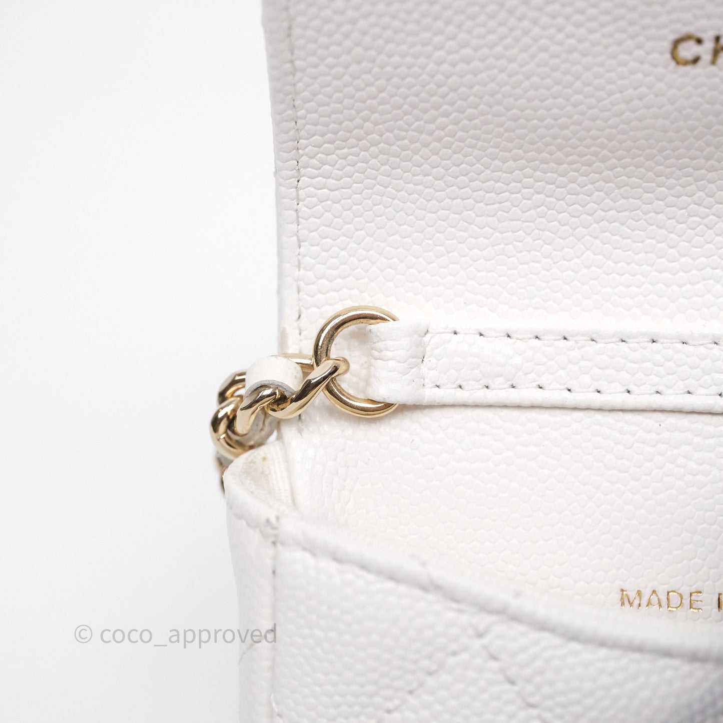 Chanel Mini Card Holder Charms Chain Belt Bag White Caviar Gold Hardware