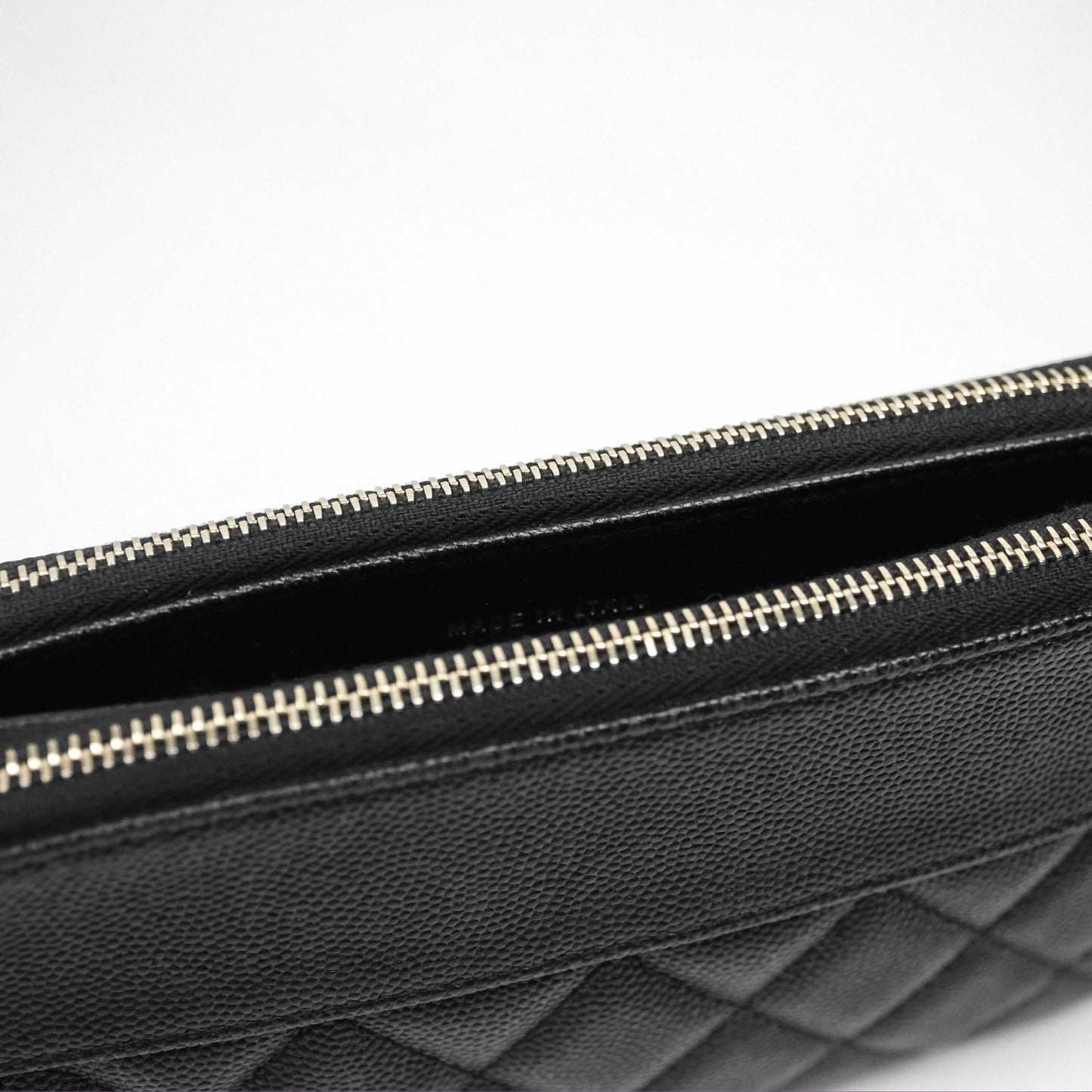 Chanel Double Zip Clutch With Chain Caviar Black Gold Hardware
