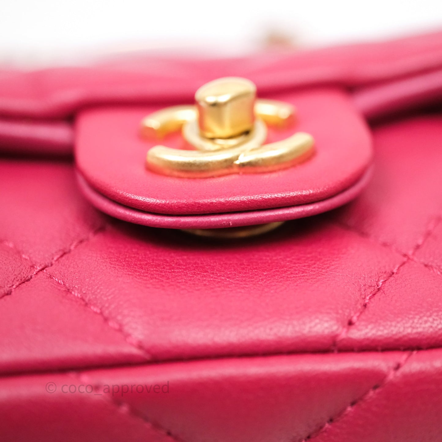 Chanel Quilted Lady Handle Flap Card Holder With Chain Dark Pink Calfskin Aged Gold Hardware