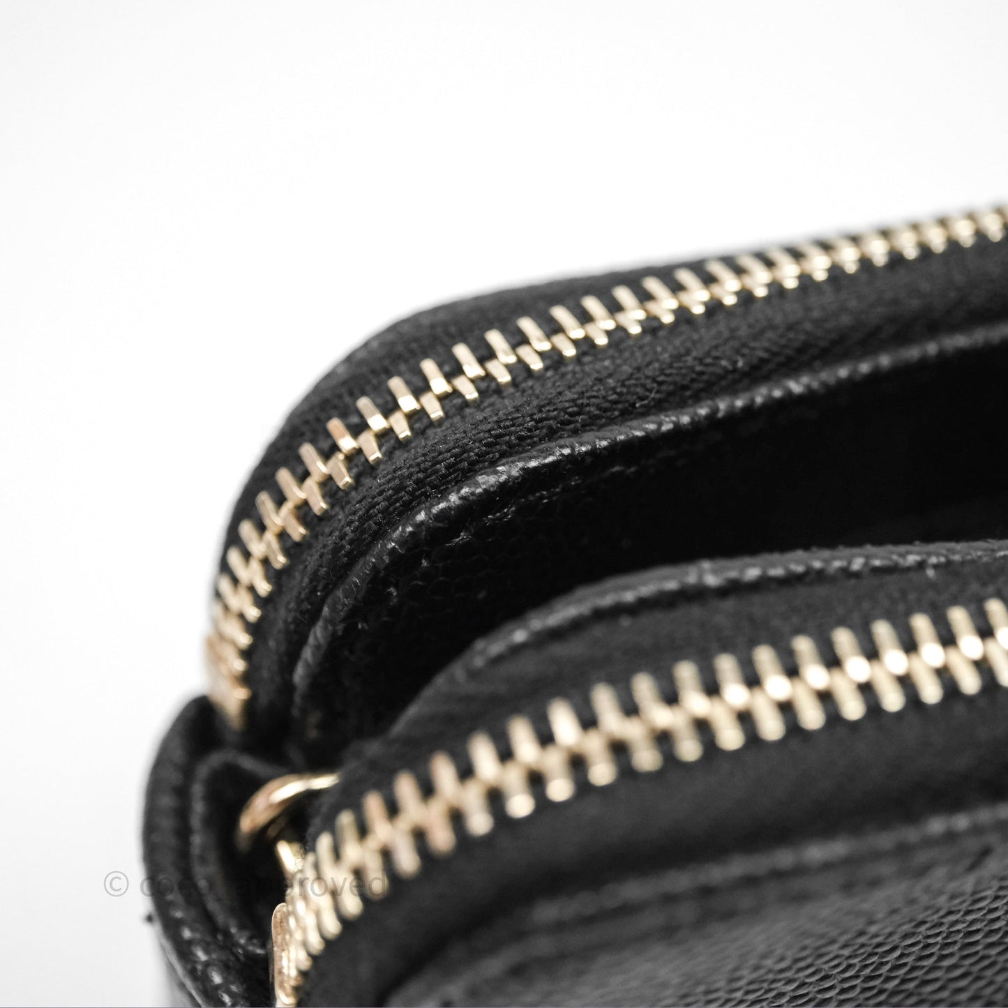 Chanel Double Zip Clutch With Chain Caviar Black Gold Hardware