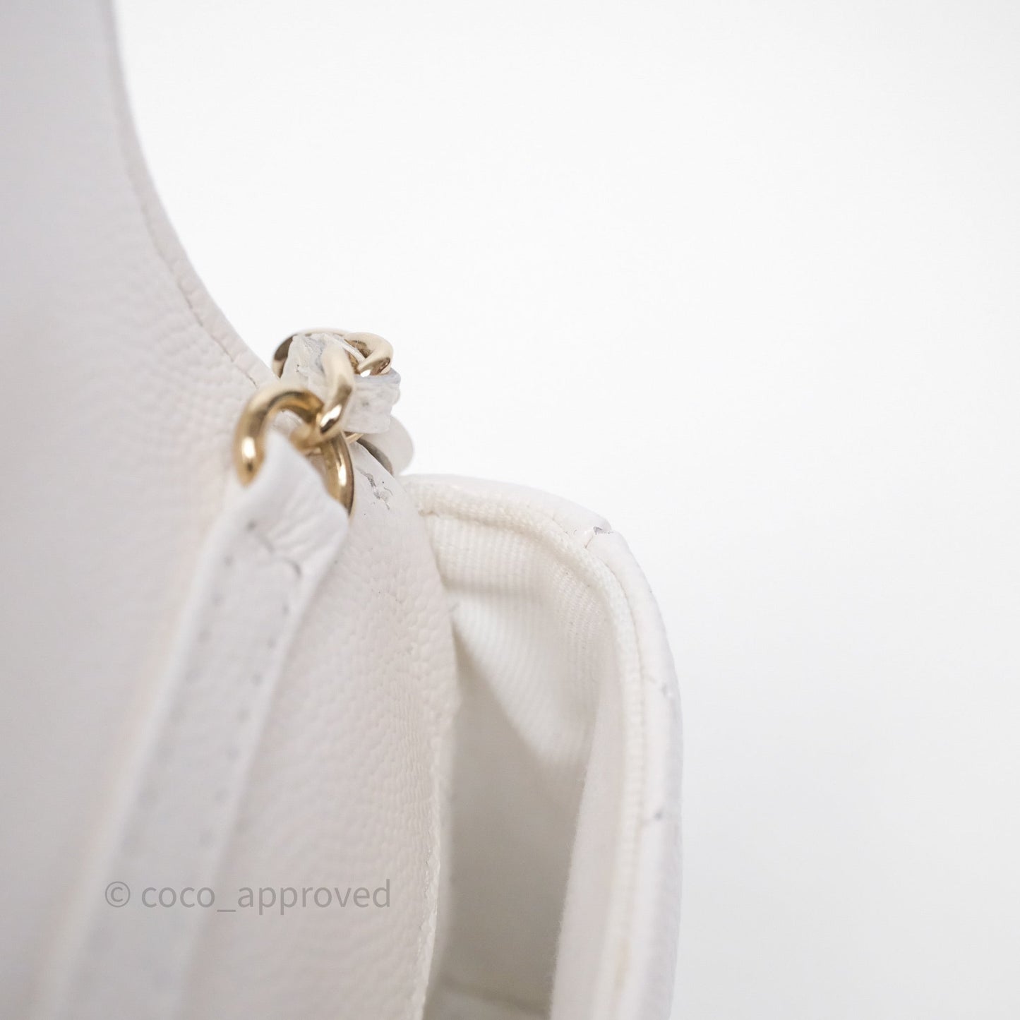 Chanel Mini Card Holder Charms Chain Belt Bag White Caviar Gold Hardware