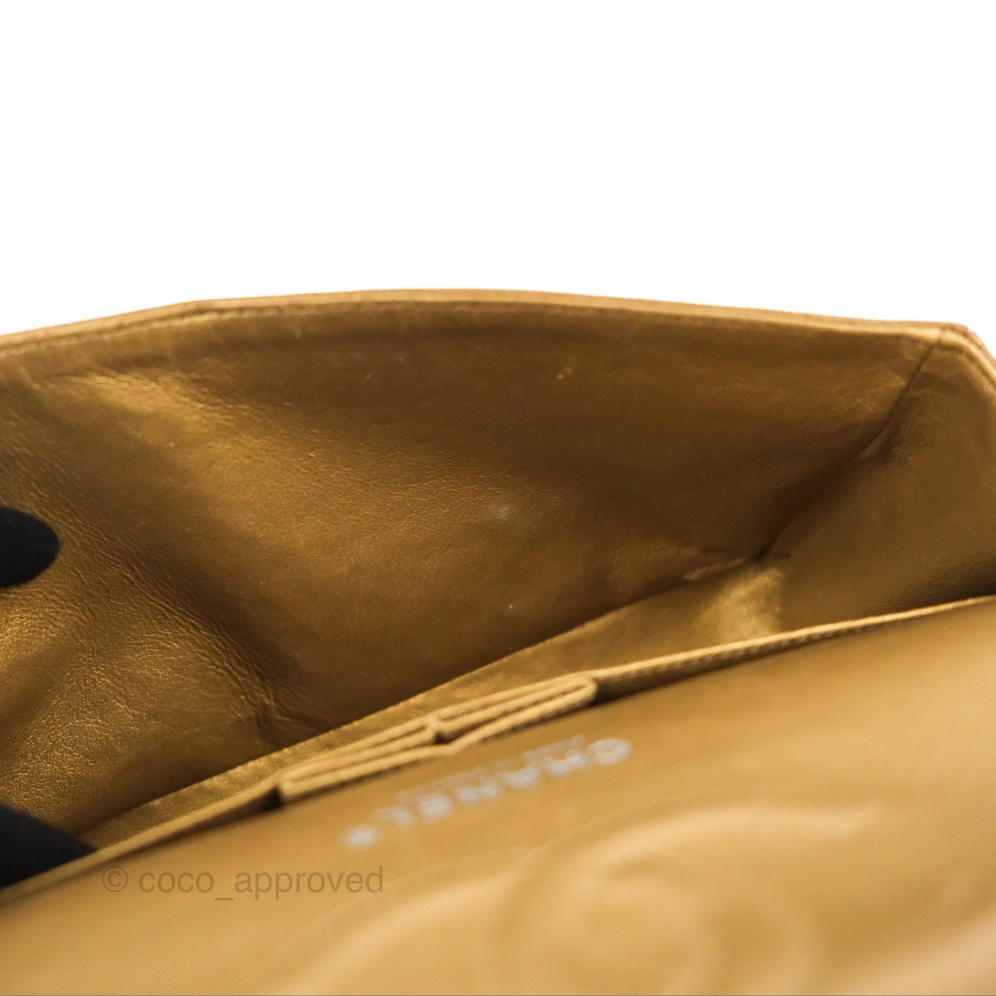 Chanel Classic M/L Medium Flap Quilted Metallic Gold Grained Calfskin Ruthenium Hardware