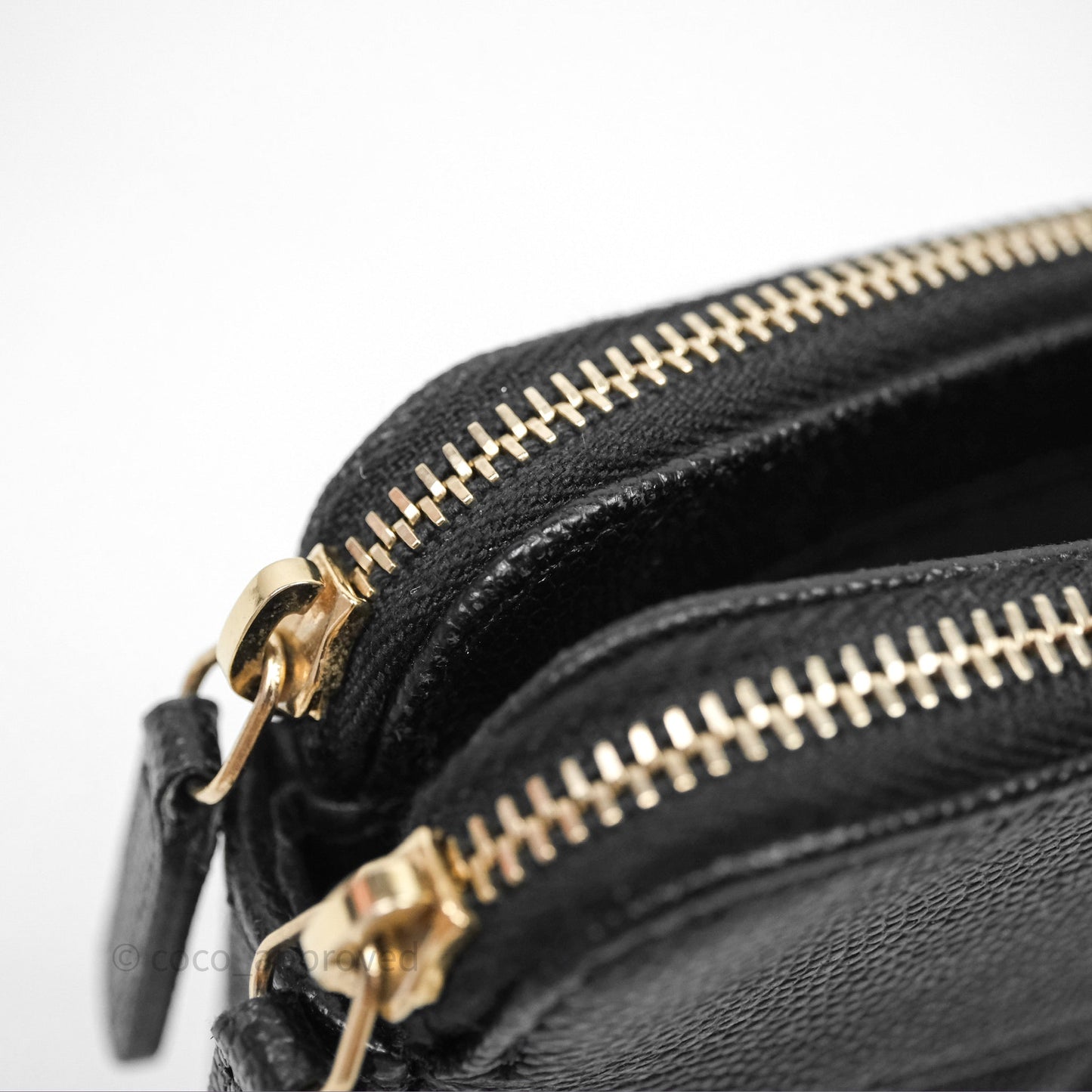 Chanel Double Zip Clutch With Chain Caviar Black Gold Hardware