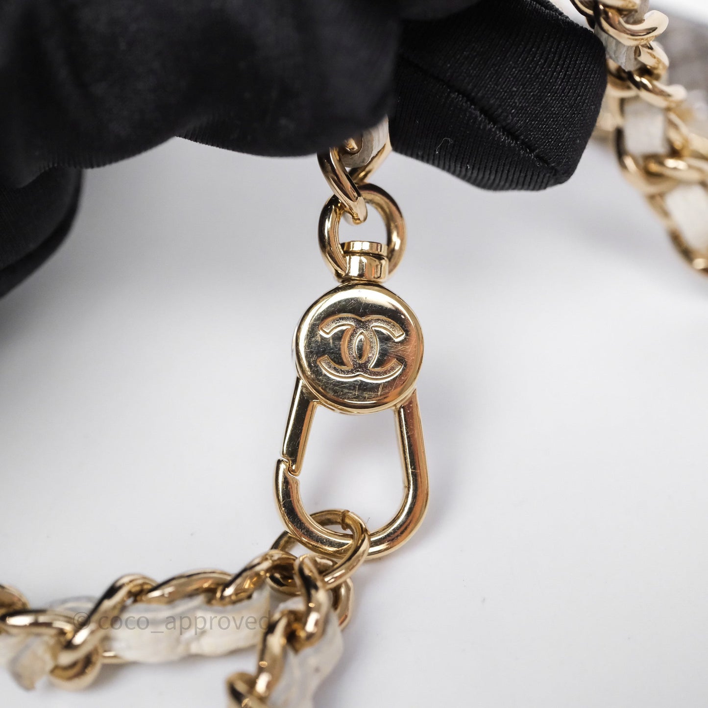 Chanel Mini Card Holder Charms Chain Belt Bag White Caviar Gold Hardware